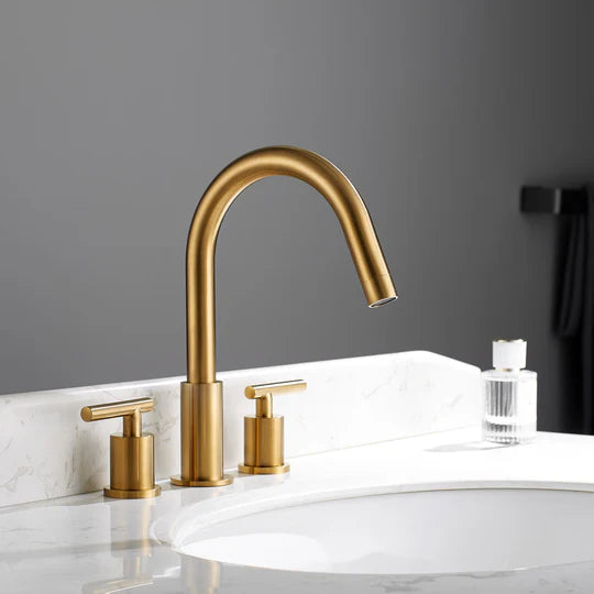 Vinnova, Lodosa Widespread Brushed Gold Bathroom Basin Sink Faucet