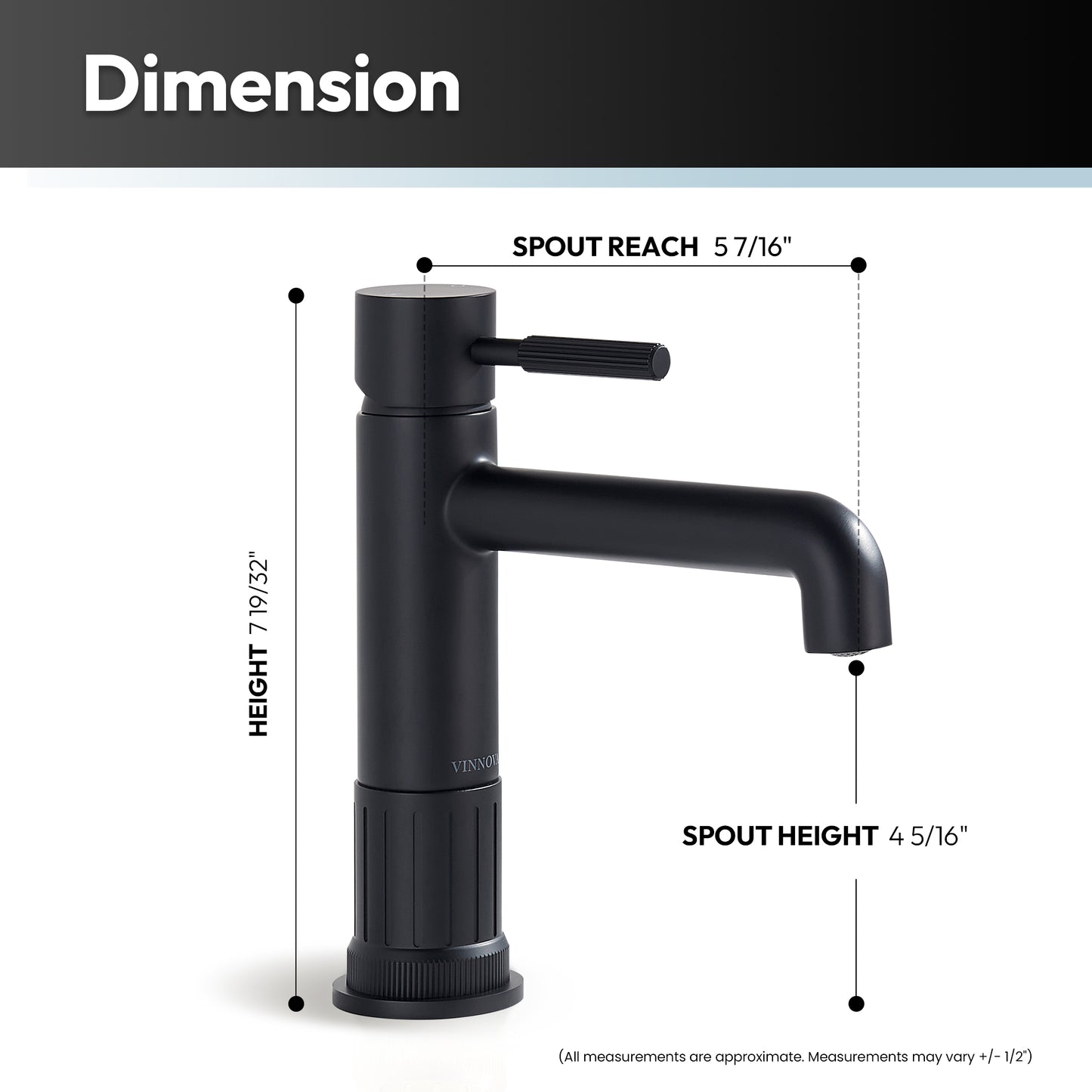 Vinnova, Mexico Single High-Handle Hole Lever Vessel Matte Black Bathroom Faucet