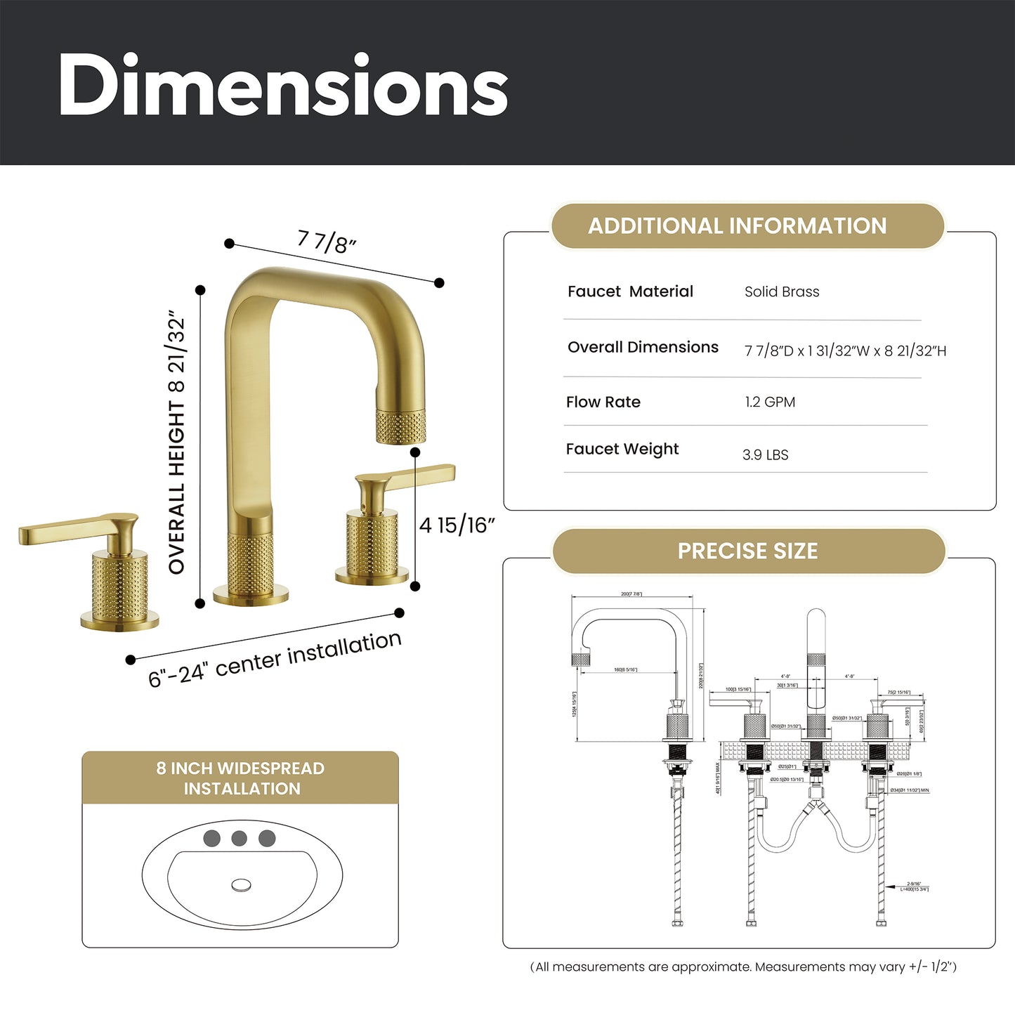 Vinnova, New York Widespread Brushed Gold Bathroom Basin Sink Faucet
