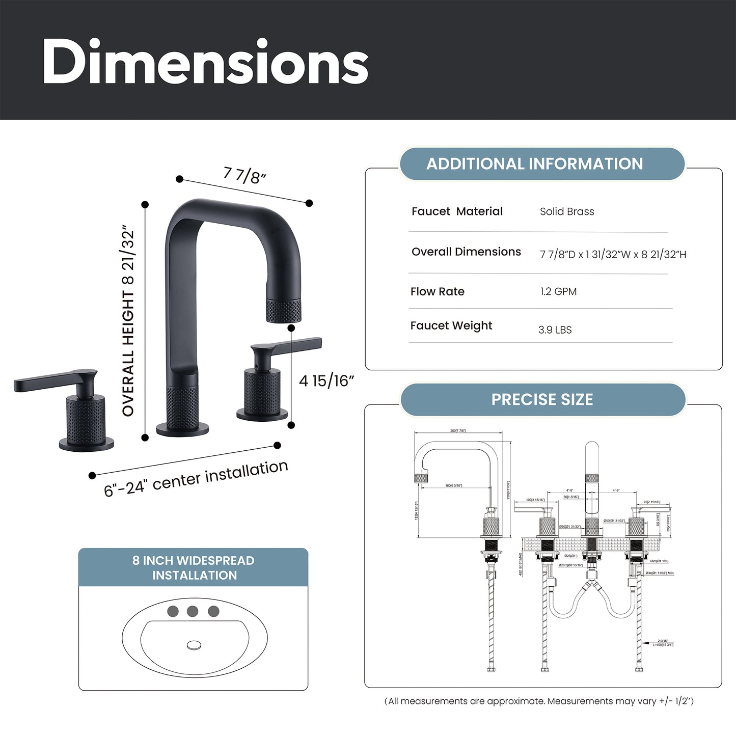 Vinnova, New York Widespread Matte Black Bathroom Basin Sink Faucet