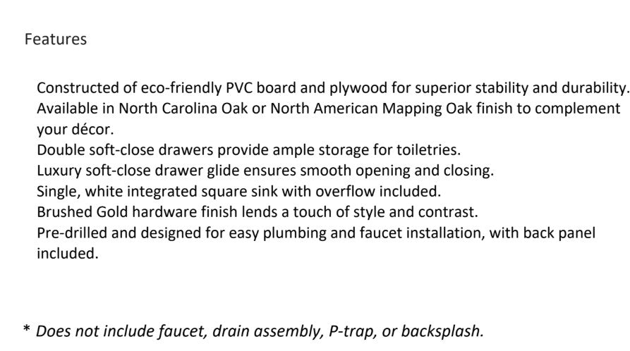 Vinnova, Huesca 24" Single Sink Bath Vanity in North American Oak with White Composite Integral Square Sink Top