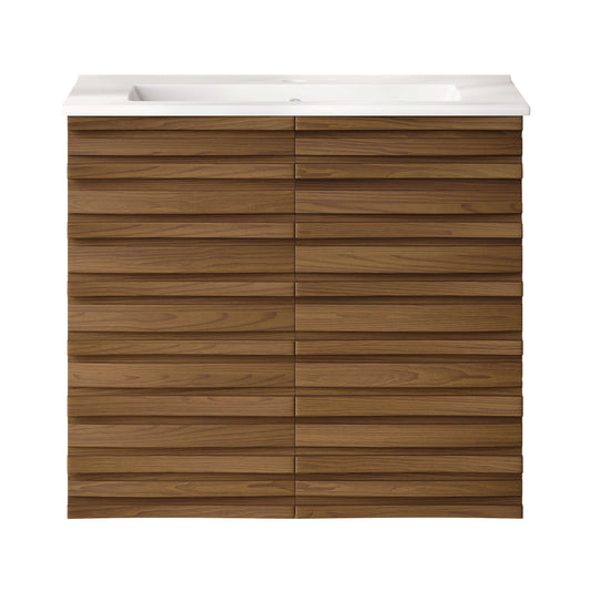 Swiss Madison, Cascade 24" Wall-Mounted Bathroom Vanity in Brown Oak with Sink Top