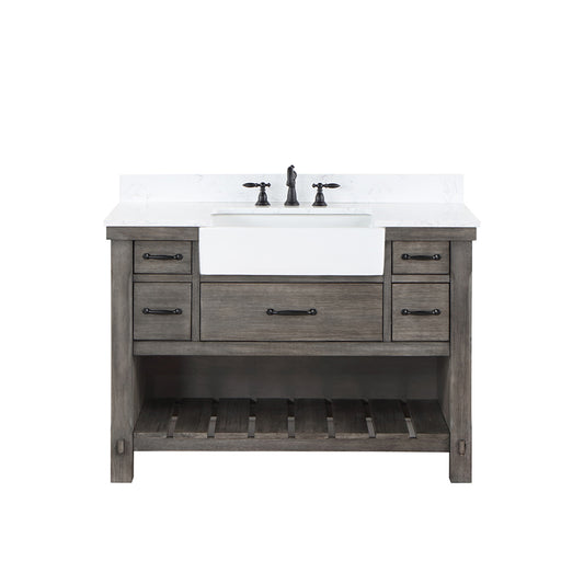 Vinnova, Villareal 48" Single Bath Vanity in Classical Grey with Composite Stone Top in White, White Farmhouse Basin