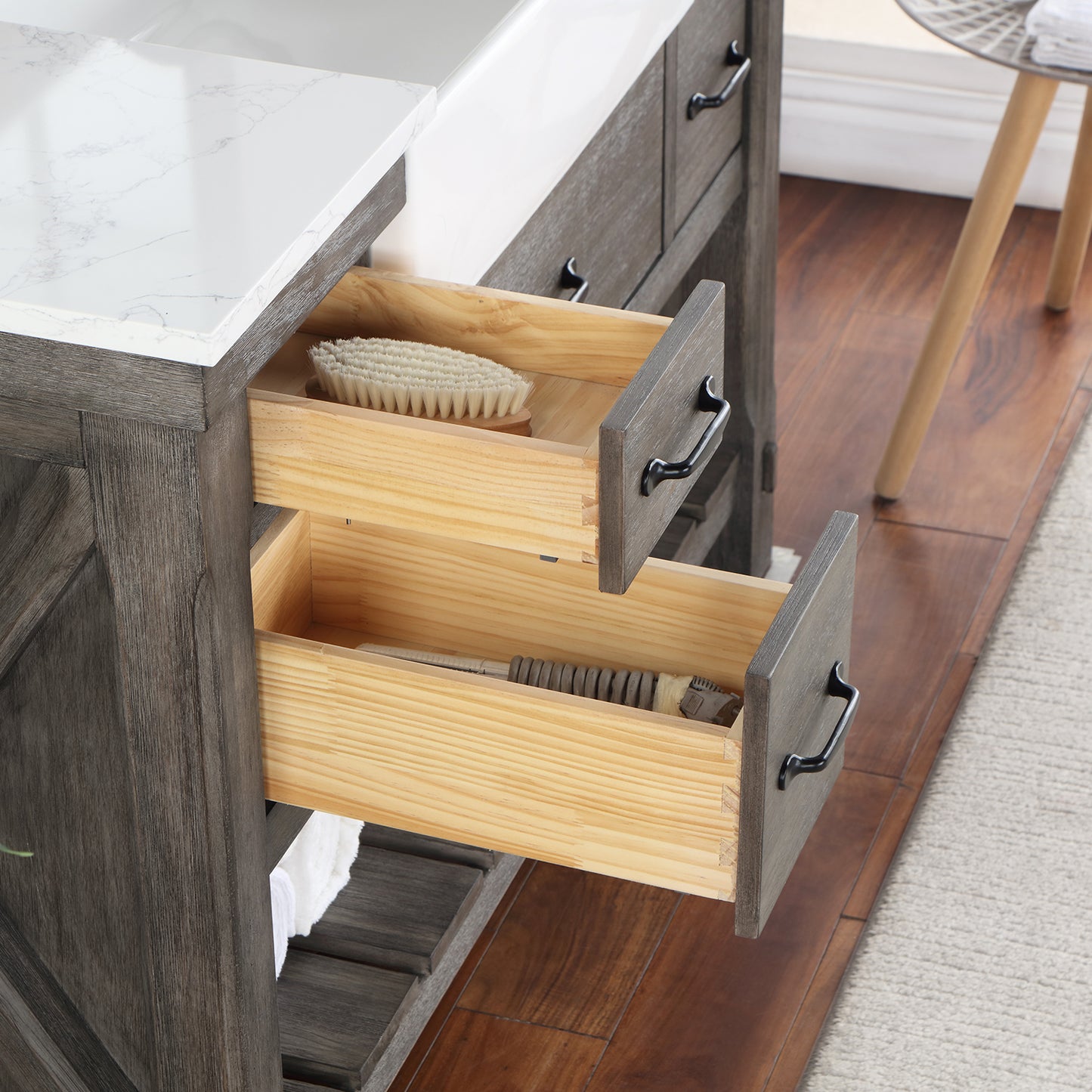 Vinnova, Villareal 48" Single Bath Vanity in Classical Grey with Composite Stone Top in White, White Farmhouse Basin