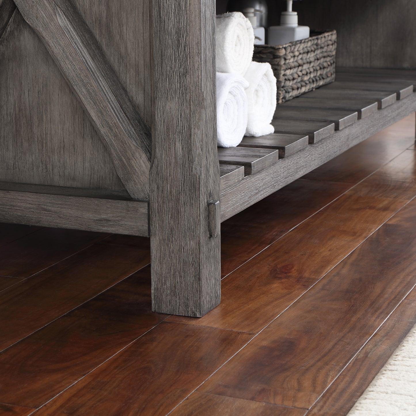 Vinnova, Villareal 60" Single Bath Vanity in Classical Grey with Composite Stone Top in White, White Farmhouse Basin and Mirror