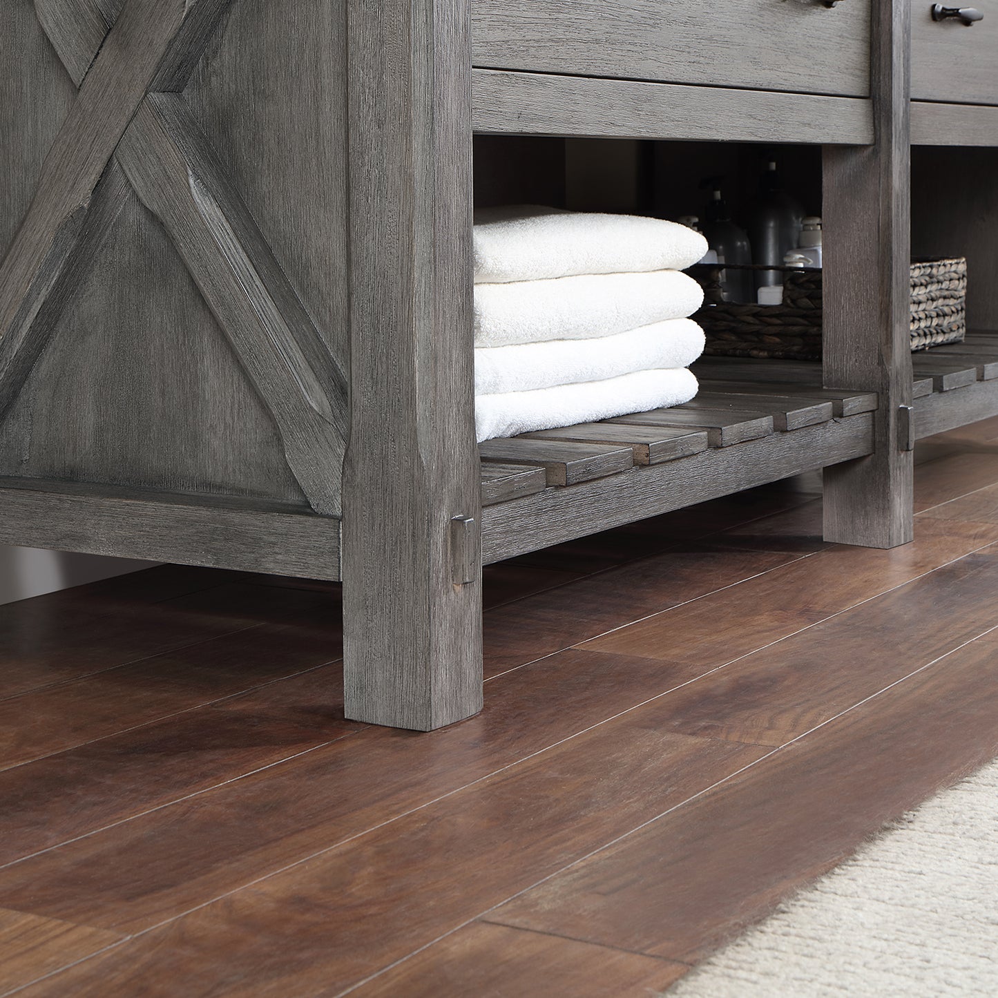 Vinnova, Villareal 72" Double Bath Vanity in Classical Grey with Composite Stone Top in White, White Farmhouse Basin