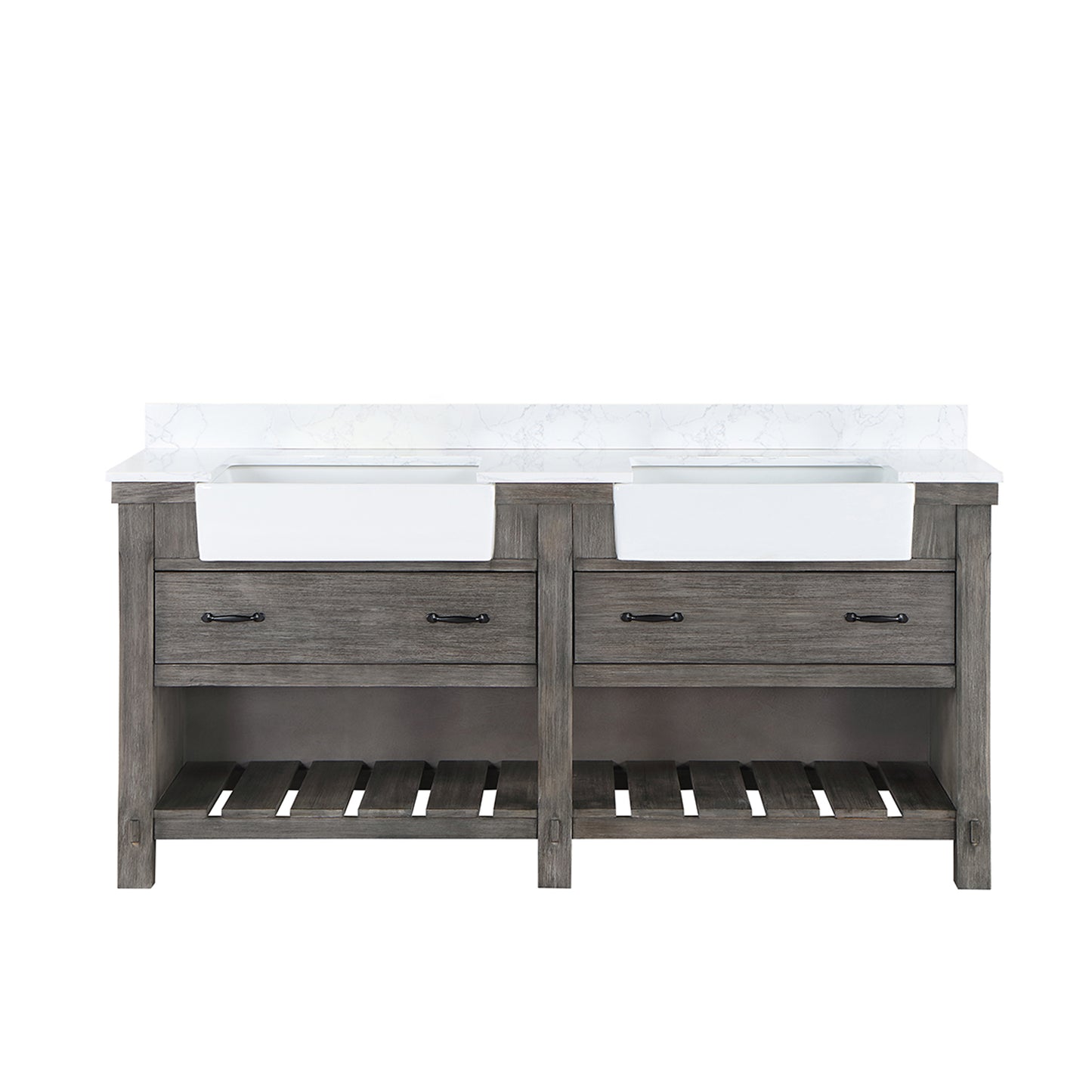 Vinnova, Villareal 72" Double Bath Vanity in Classical Grey with Composite Stone Top in White, White Farmhouse Basin