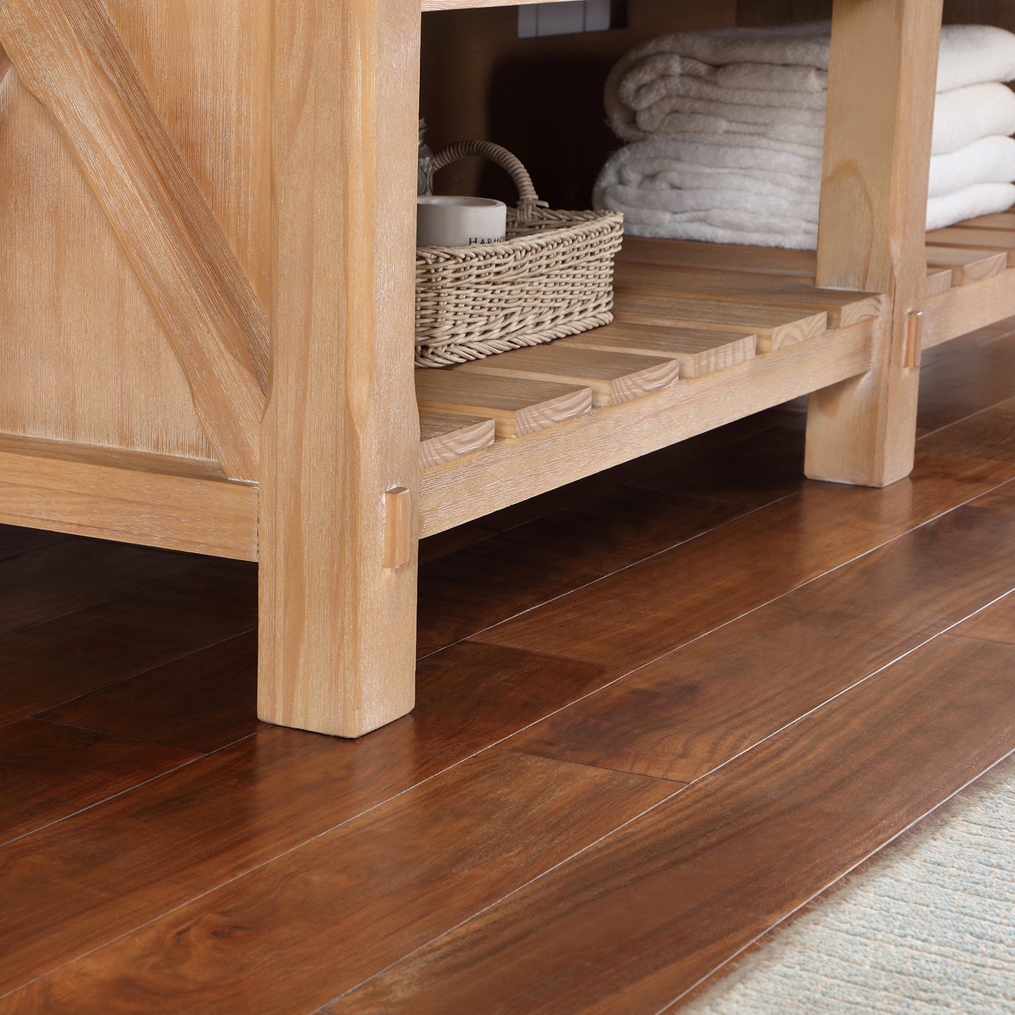 Vinnova, Villareal 72" Double Bath Vanity in Weathered Pine with Composite Stone Top in White, White Farmhouse Basin