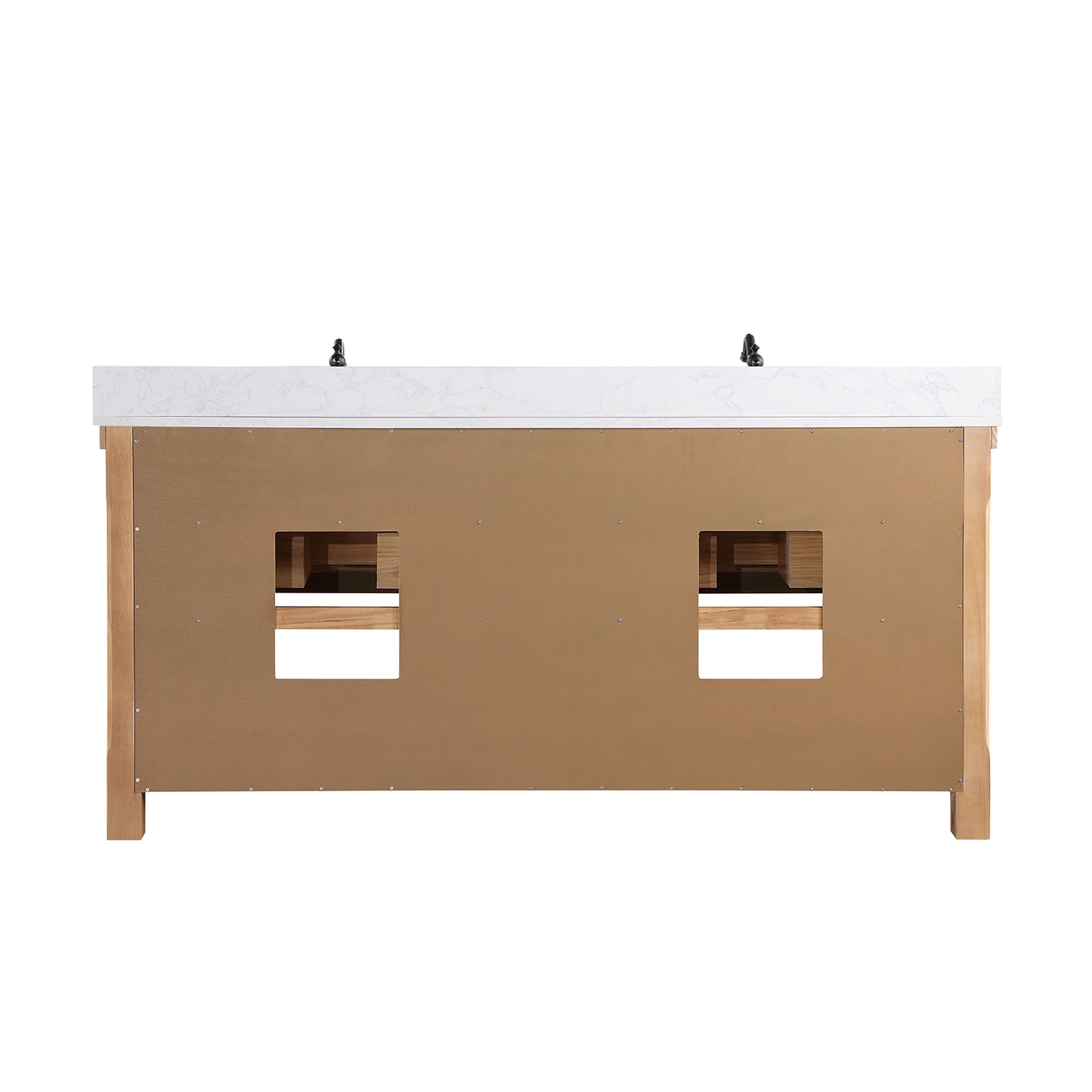 Vinnova, Villareal 72" Double Bath Vanity in Weathered Pine with Composite Stone Top in White, White Farmhouse Basin and Mirror