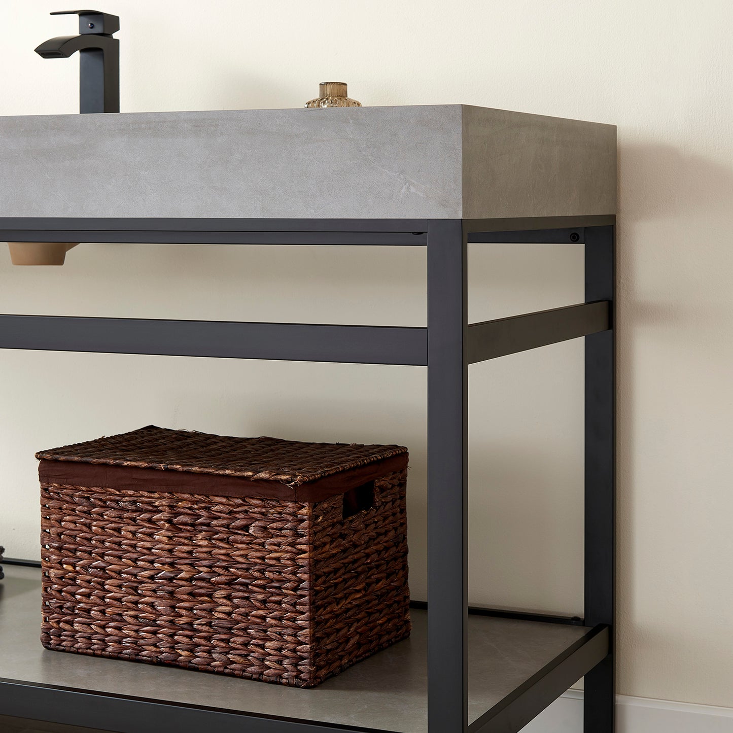 Vinnova, Funes 60" Single Sink Bath Vanity in Matt Black Metal Support with Grey Sintered Stone Top