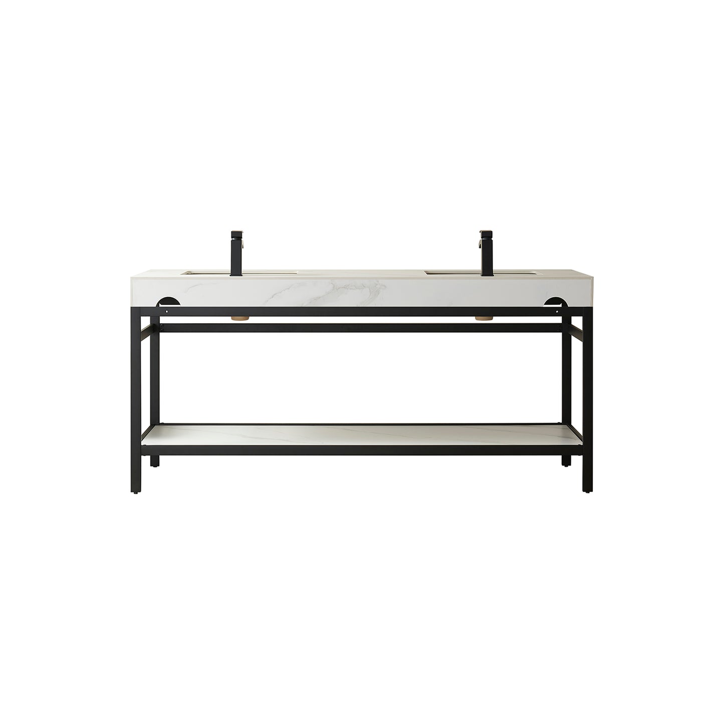 Vinnova, Funes 72" Double Sink Bath Vanity in Matt Black Metal Support with White Sintered Stone Top