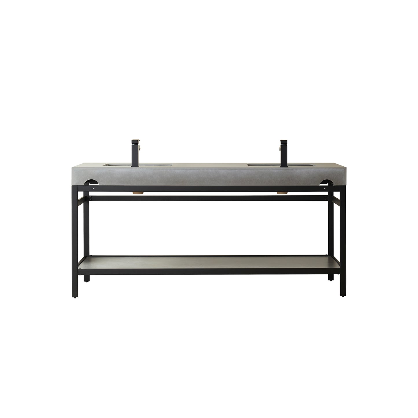 Vinnova, Funes 72" Double Sink Bath Vanity in Matt Black Metal Support with Grey Sintered Stone Top