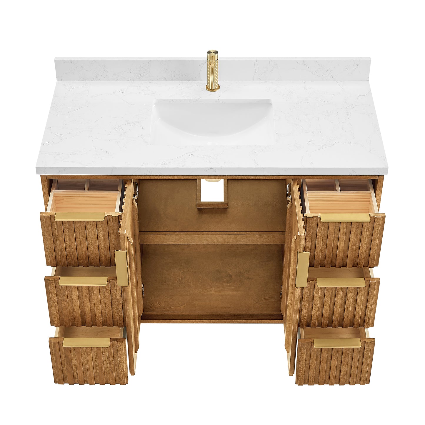 Vinnova, Bangkok 48" Single Sink Bath Vanity in Mango Wood Light Brown with with White Grain Composite Stone Top