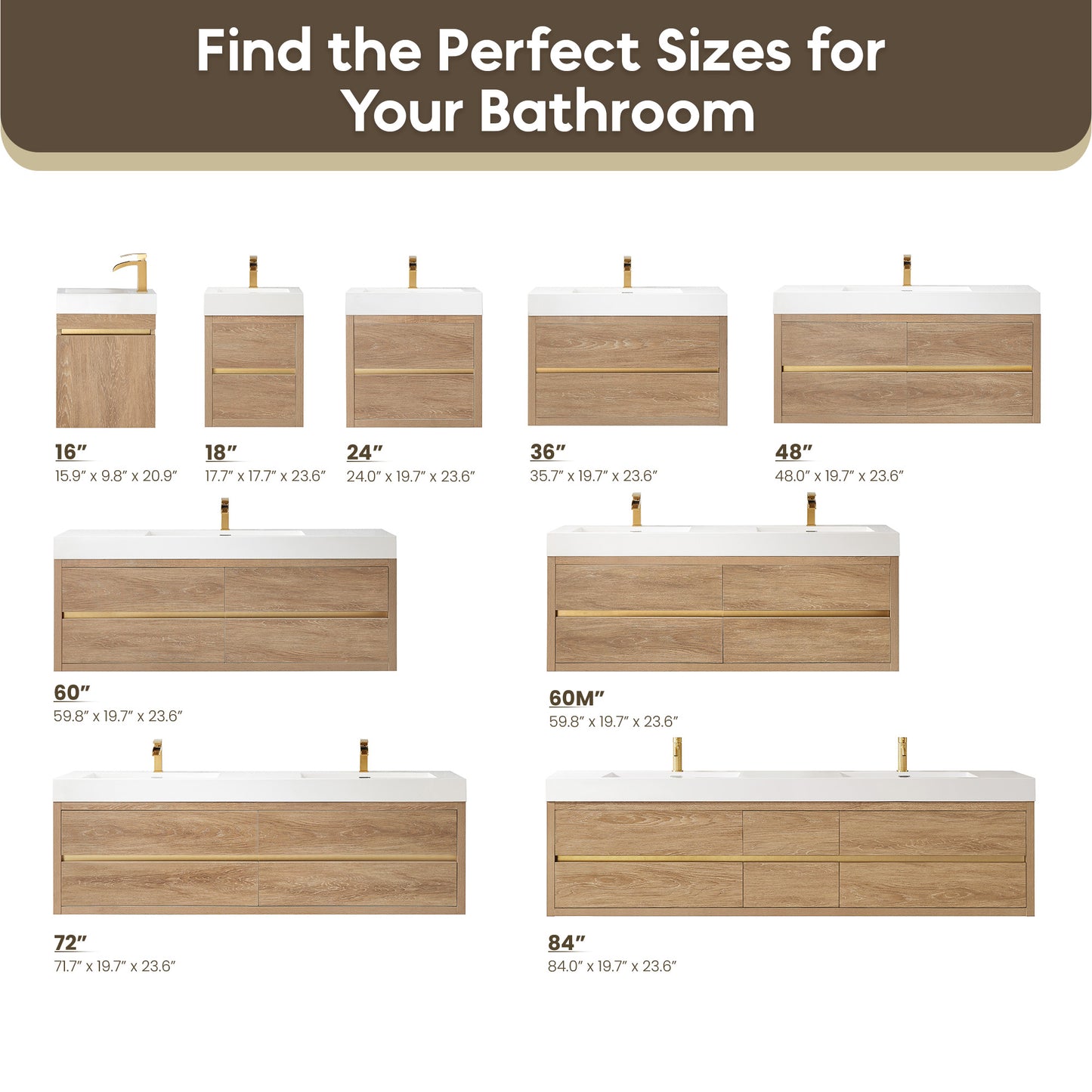 Vinnova, Palencia 84" Double Sink Wall-Mount Bath Vanity in North American Oak with White Composite Integral Sink Top and Mirror