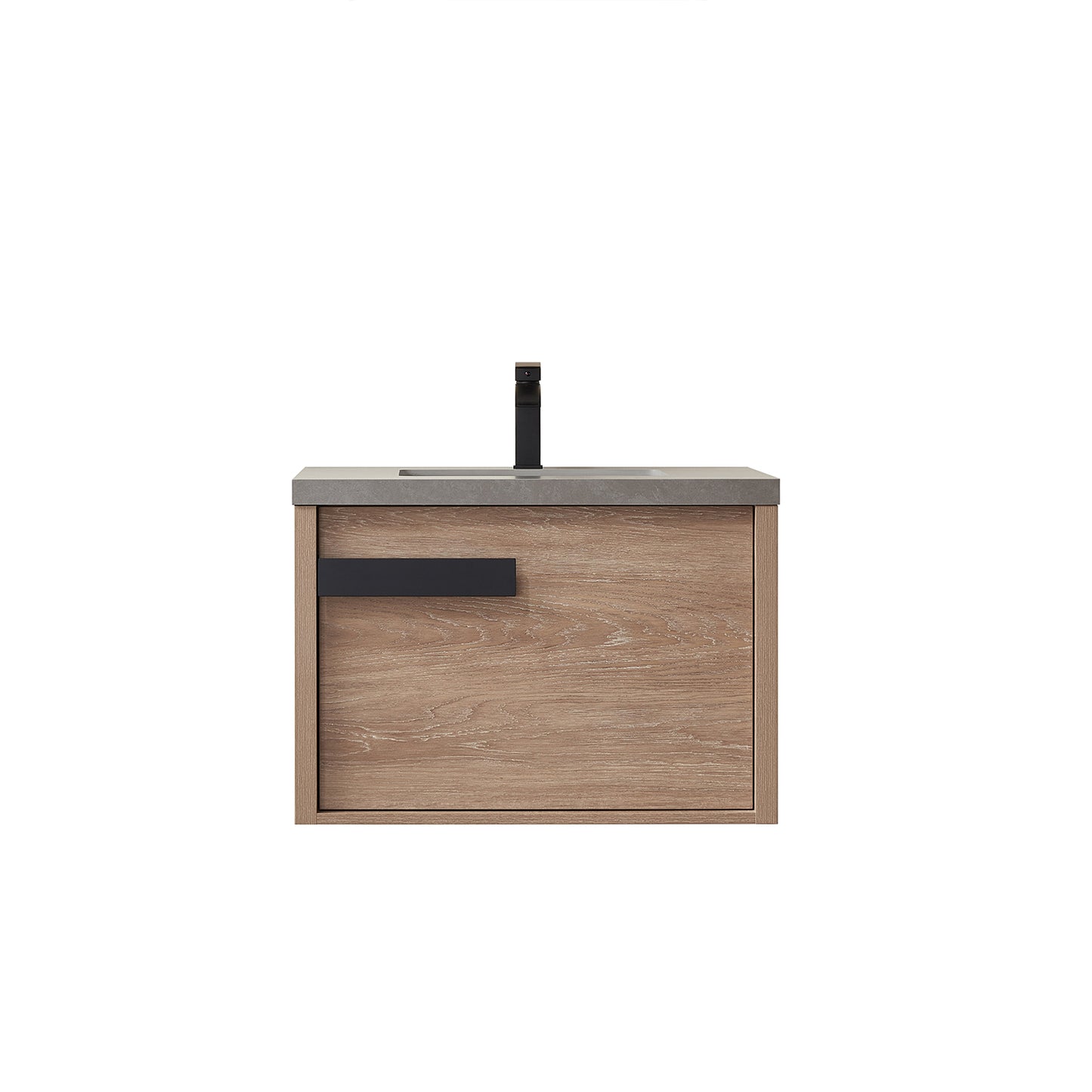 Vinnova, Carcastillo 30" Single Sink Bath Vanity in North American Oak with Grey Sintered Stone Top
