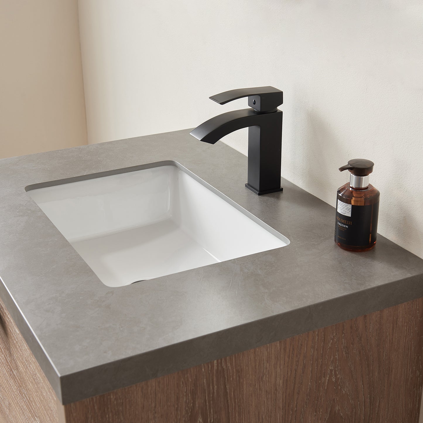 Vinnova, Carcastillo 30" Single Sink Bath Vanity in North American Oak with Grey Sintered Stone Top