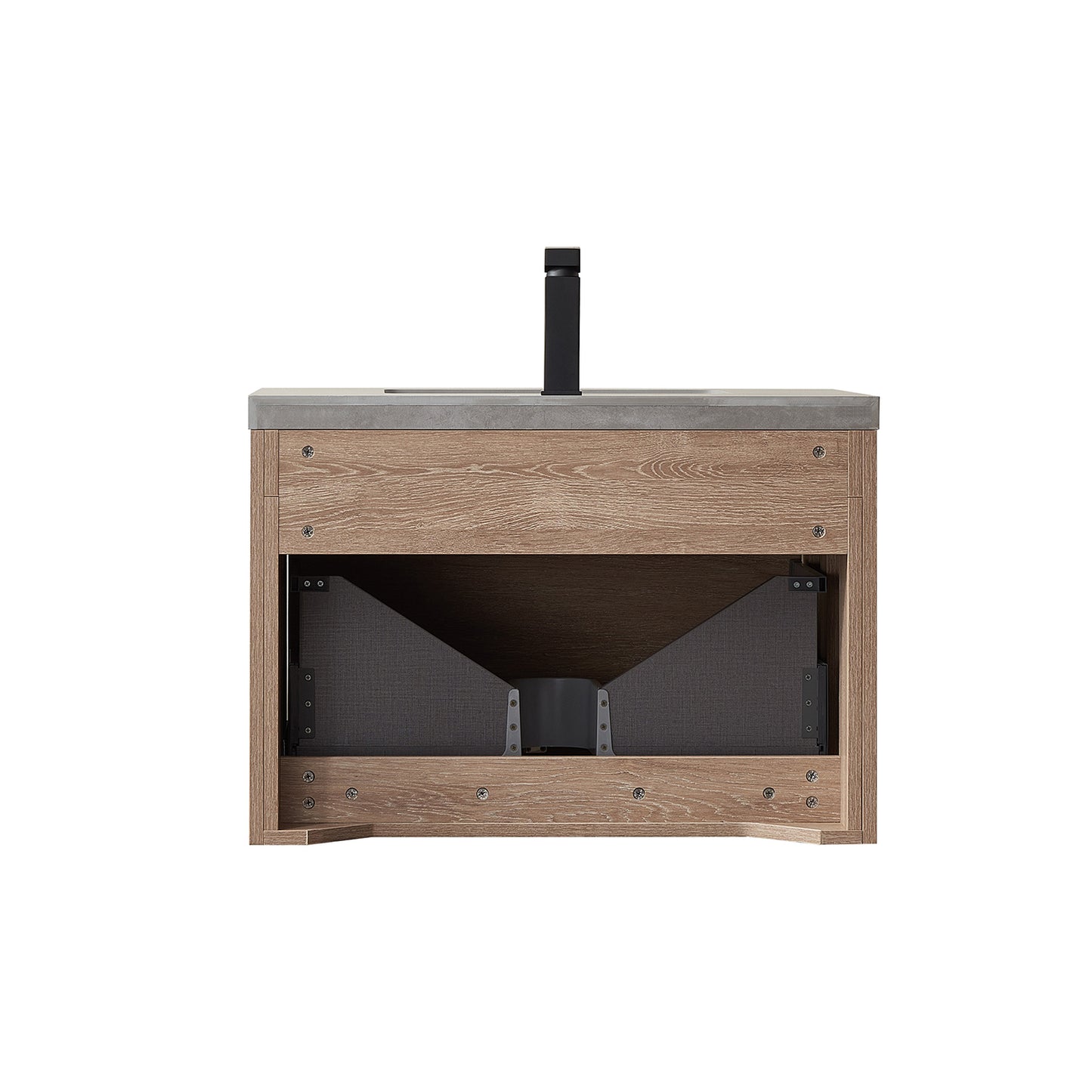Vinnova, Carcastillo 30" Single Sink Bath Vanity in North American Oak with Grey Sintered Stone Top and Mirror