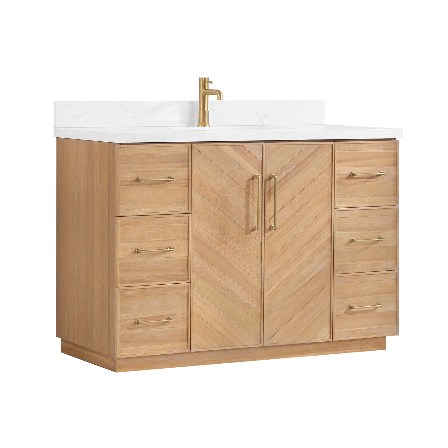 Vinnova, Karachi 48" Single Sink Bath Vanity in Acacia Classic Gray with White Grain Composite Stone Top
