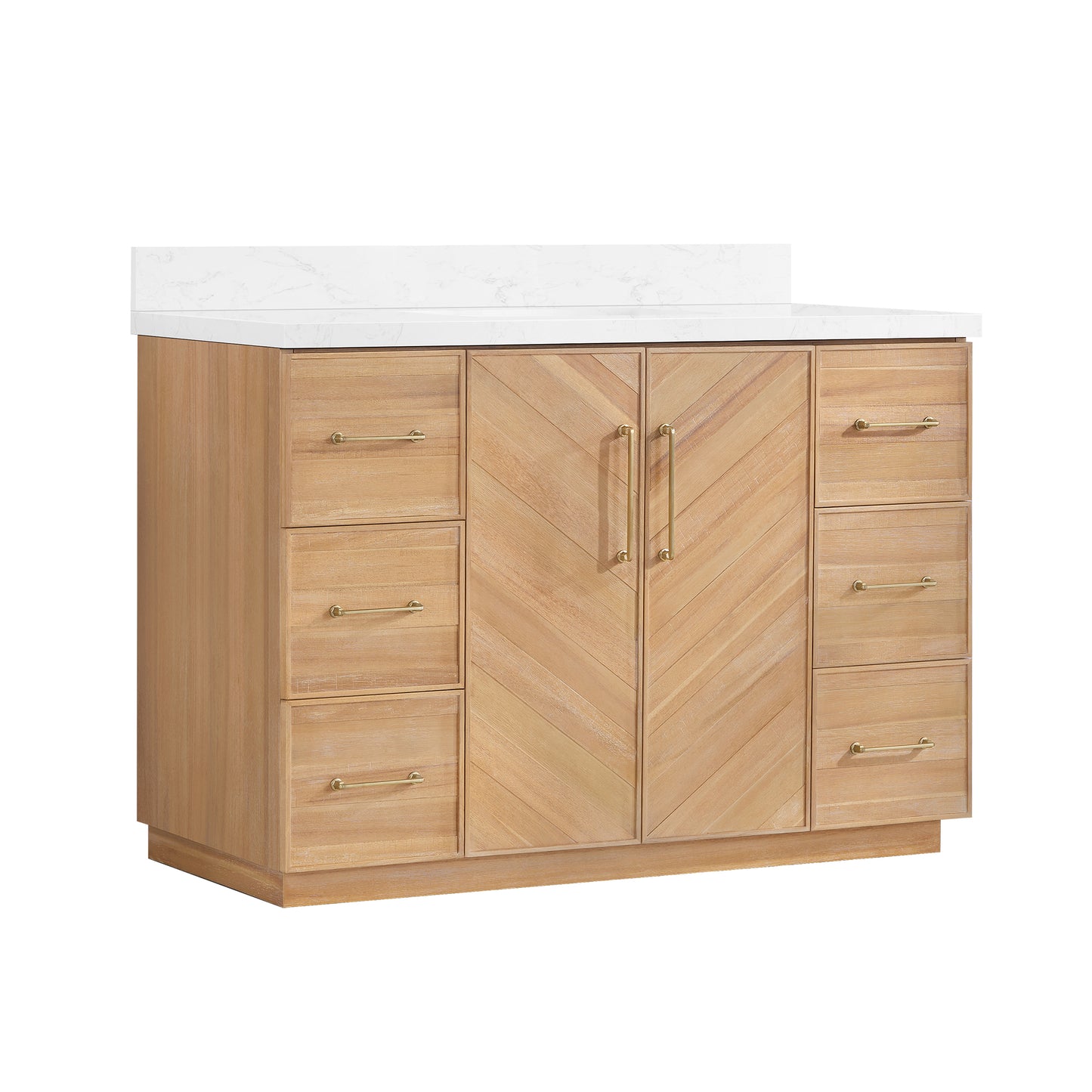 Vinnova, Karachi 48" Single Sink Bath Vanity in Acacia Classic Gray with White Grain Composite Stone Top