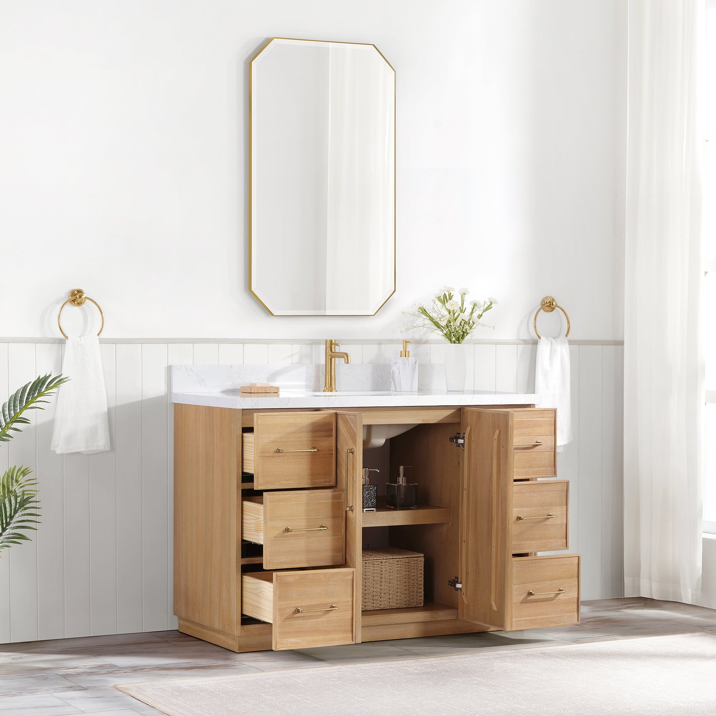 Vinnova, Karachi 48" Single Sink Bath Vanity in Acacia Classic Gray with White Grain Composite Stone Top