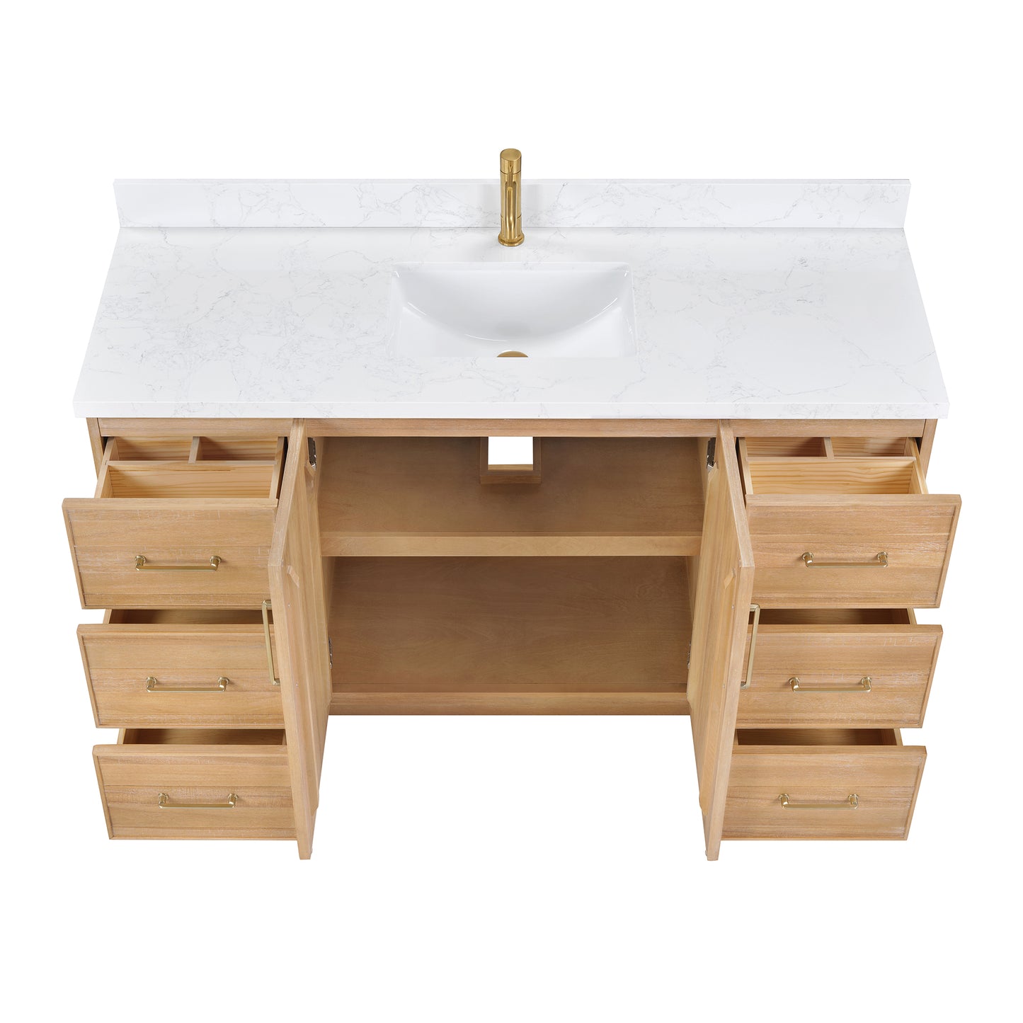 Vinnova, Karachi 60" Single Sink Bath Vanity in Acacia Classic Gray with White Grain Composite Stone Top