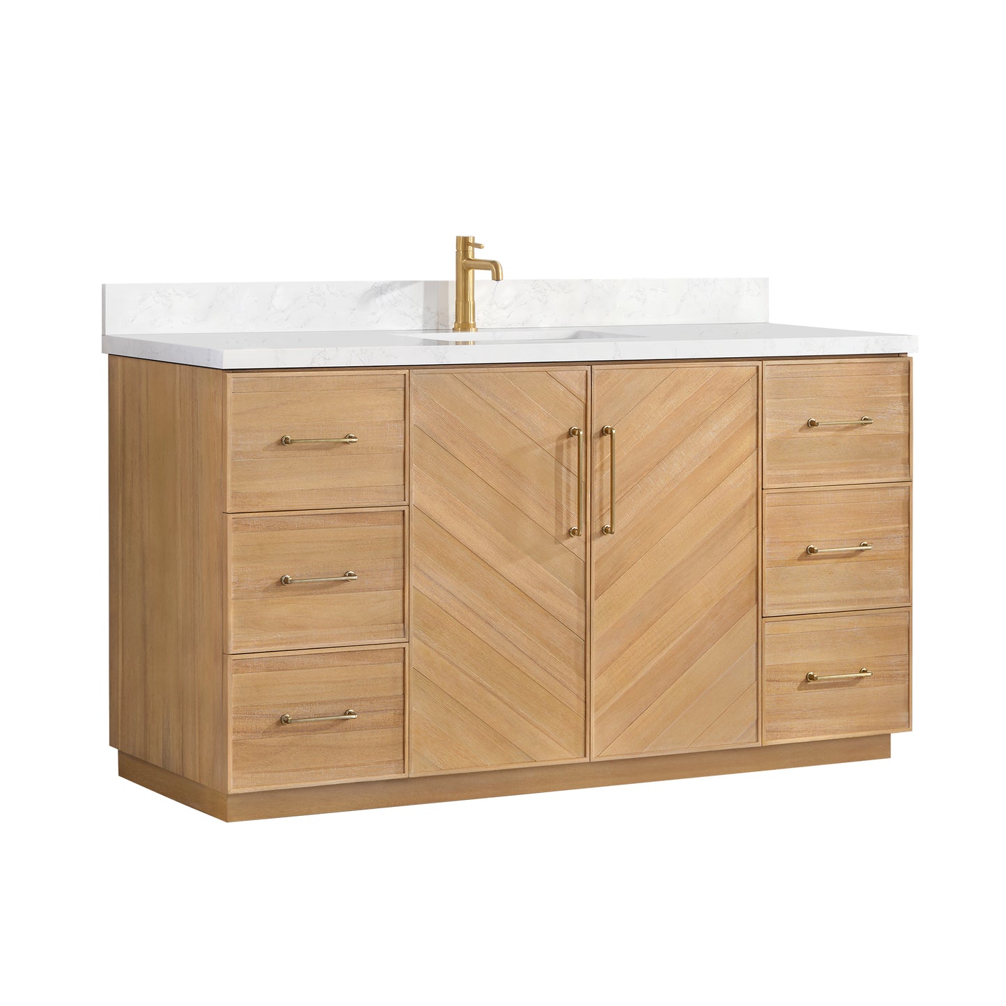 Vinnova, Karachi 60" Single Sink Bath Vanity in Acacia Classic Gray with White Grain Composite Stone Top