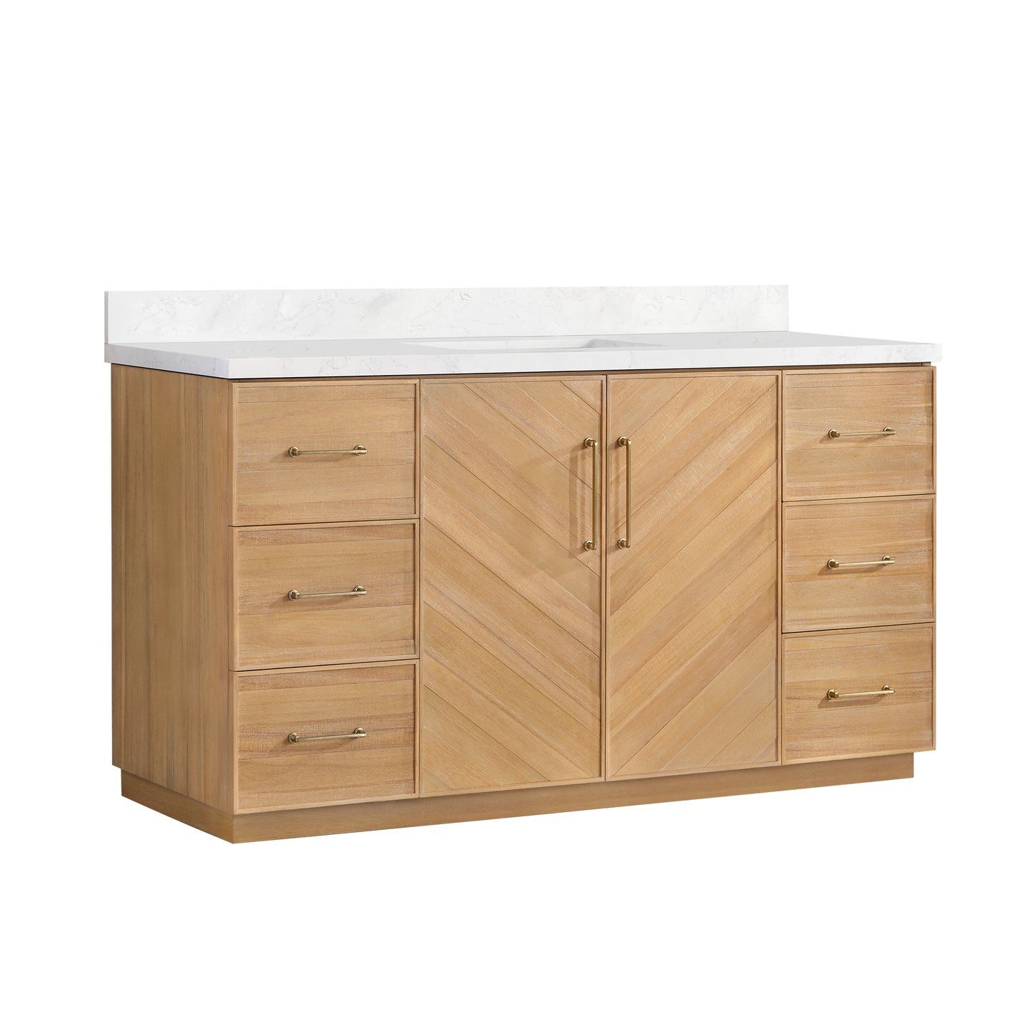 Vinnova, Karachi 60" Single Sink Bath Vanity in Acacia Classic Gray with White Grain Composite Stone Top