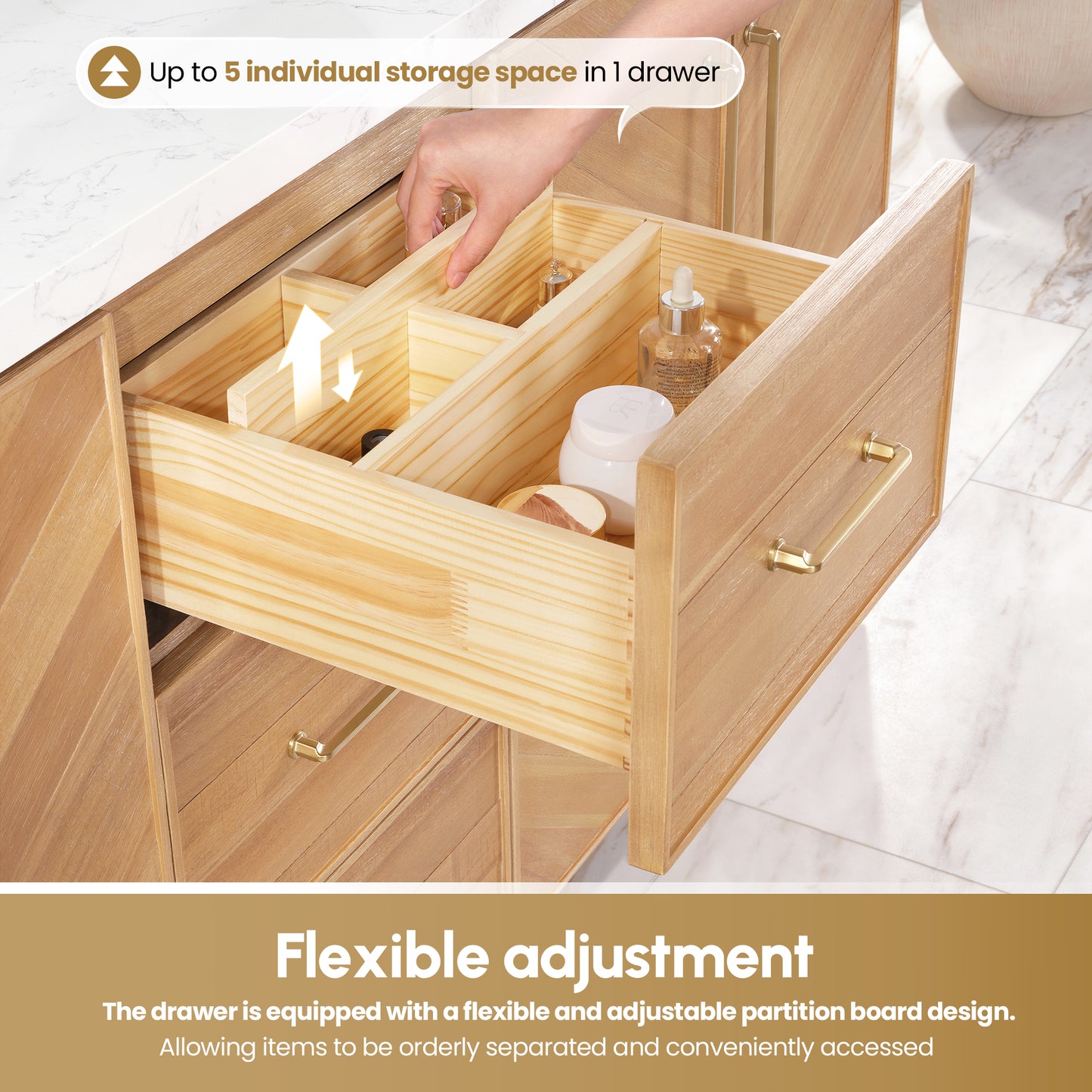 Vinnova, Karachi 60" Single Sink Bath Vanity in Acacia Classic Gray with White Grain Composite Stone Top