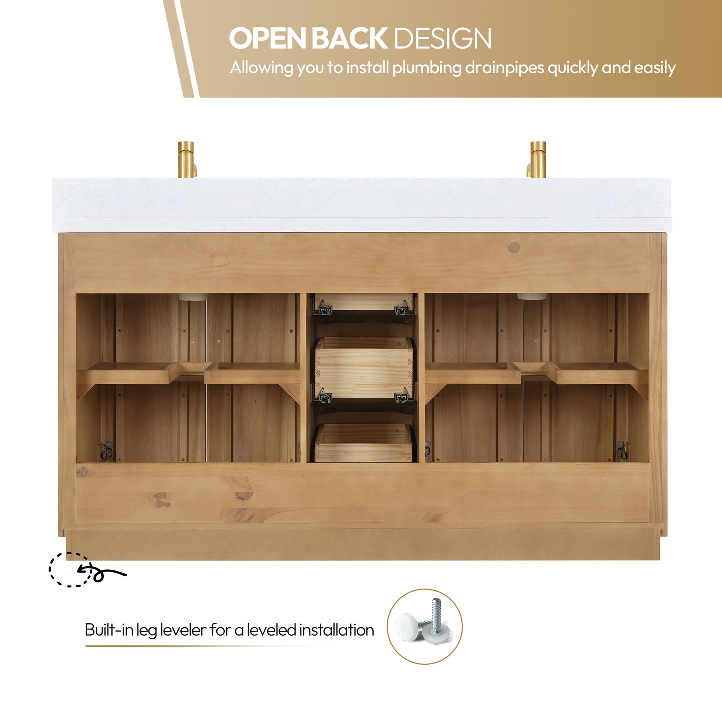 Vinnova, Karachi 60" Double Sink Bath Vanity in Acacia Classic Gray with White Grain Composite Stone Top