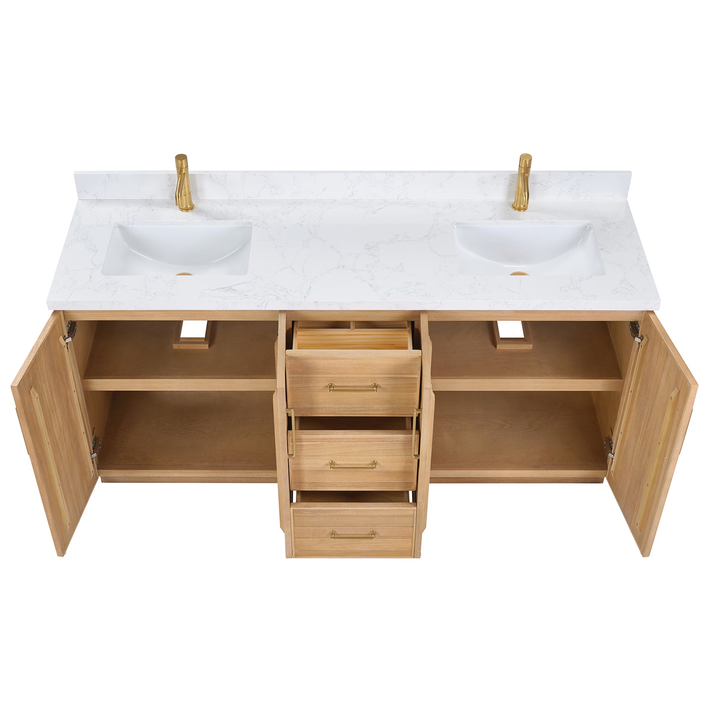 Vinnova, Karachi 72" Double Sink Bath Vanity in Acacia Classic Gray with White Grain Composite Stone Top