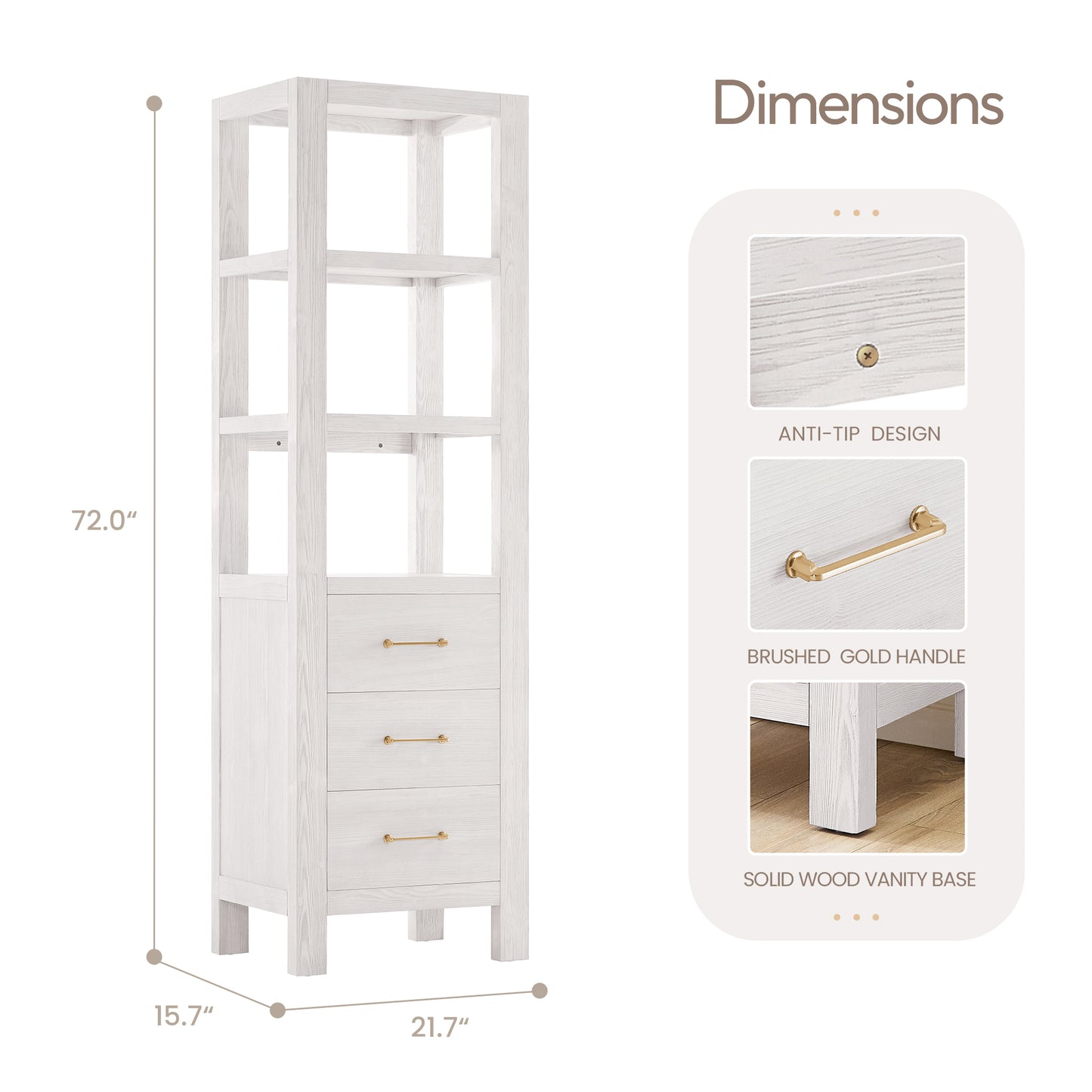 Vinnova, León 22in. Washed White Storage Cabinet for Bathroom, Kitchen and Living Room