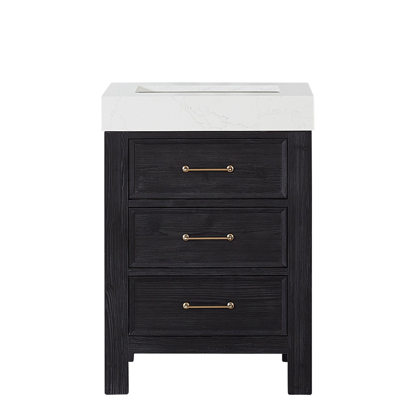 Vinnova, León 24in. Free-standing Single Bathroom Vanity in Fir Wood Black with Composite top in Lightning White