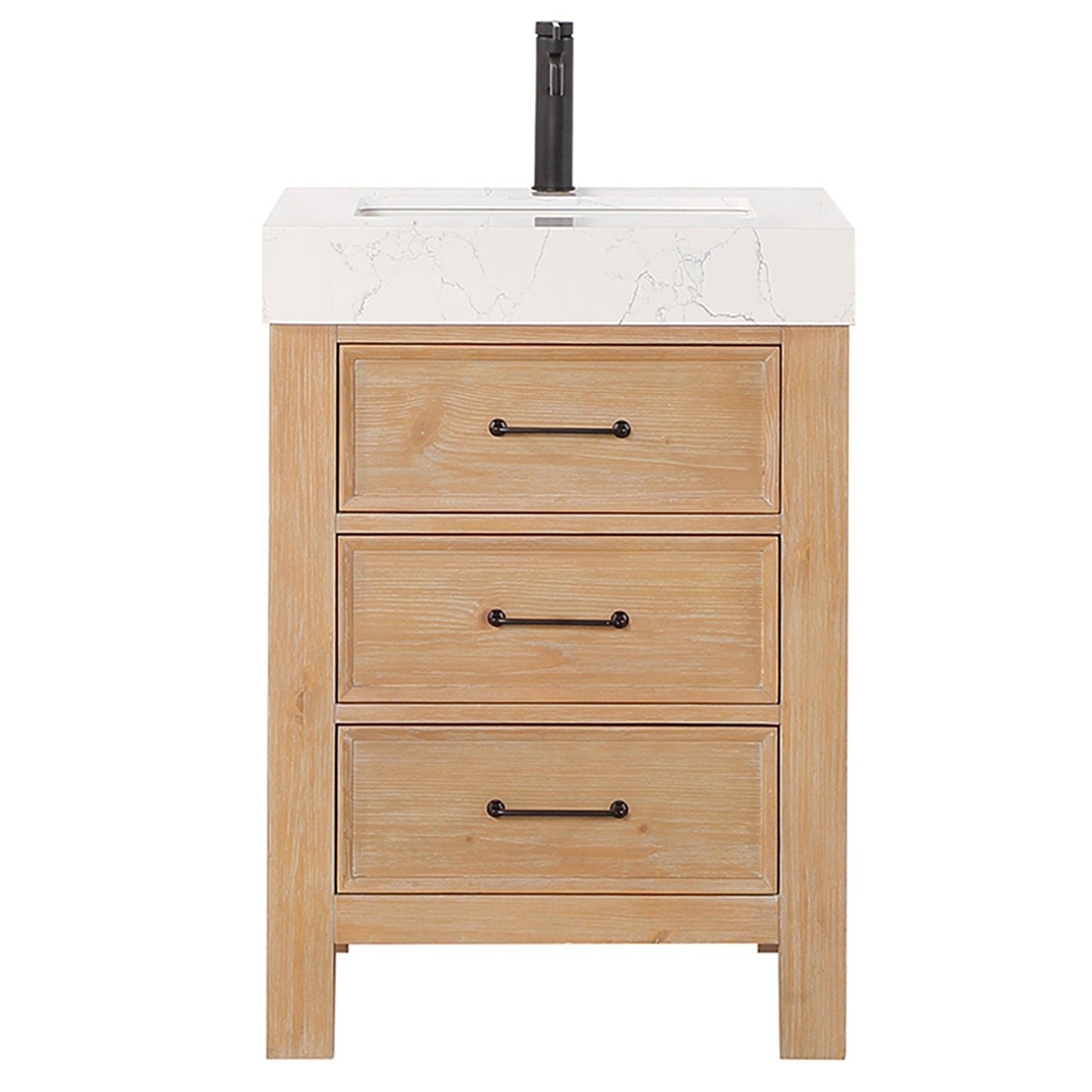 Vinnova, León 24in. Free-standing Single Bathroom Vanity in Fir Wood Brown with Composite top in Lightning White