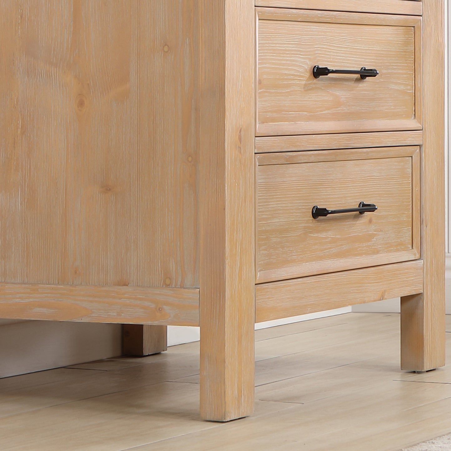 Vinnova, León 24in. Free-standing Single Bathroom Vanity in Fir Wood Brown with Composite top in Lightning White