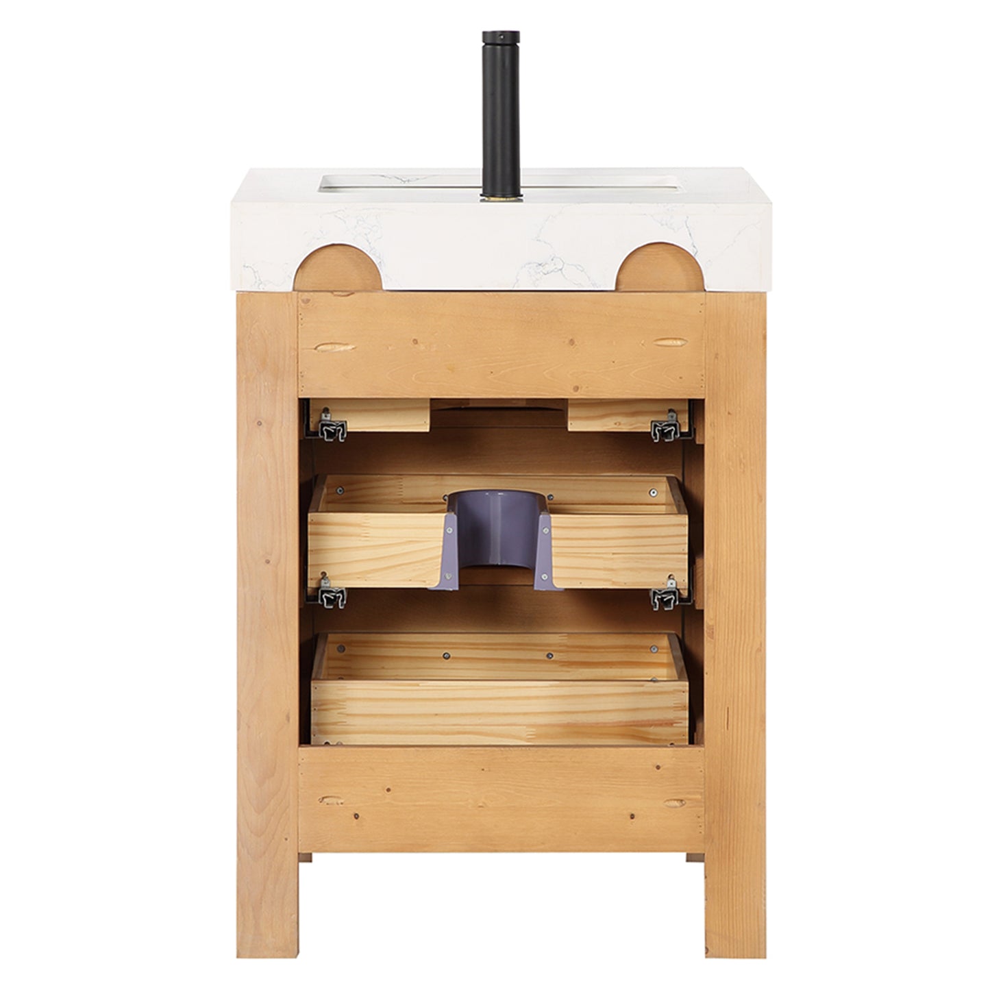 Vinnova, León 24in. Free-standing Single Bathroom Vanity in Fir Wood Brown with Composite top in Lightning White