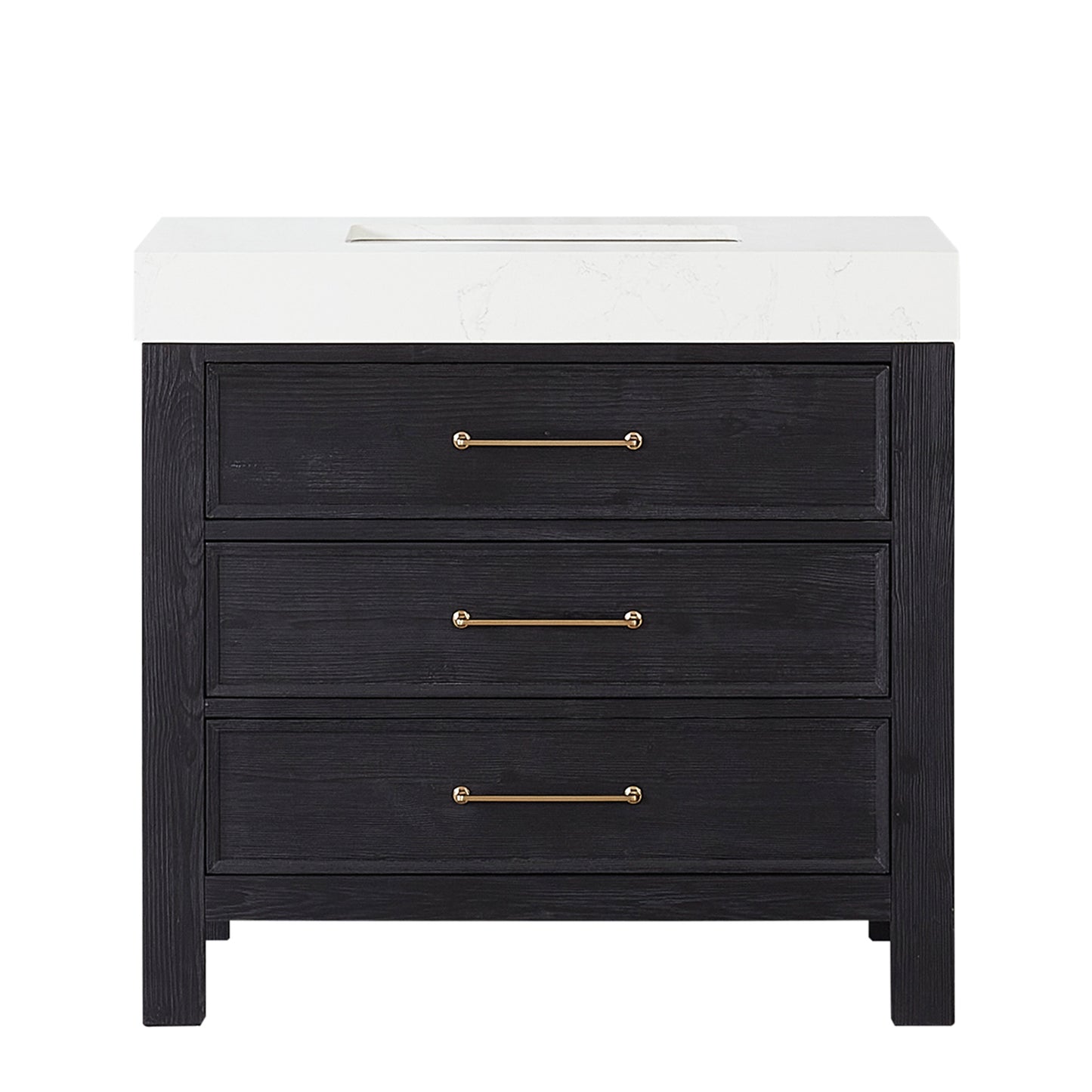Vinnova, León 36in. Free-standing Single Bathroom Vanity in Fir Wood Black with Composite top in Lightning White