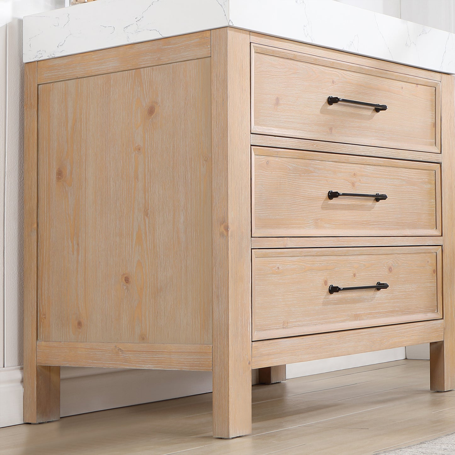 Vinnova, León 36in. Free-standing Single Bathroom Vanity in Fir Wood Brown with Composite top in Lightning White