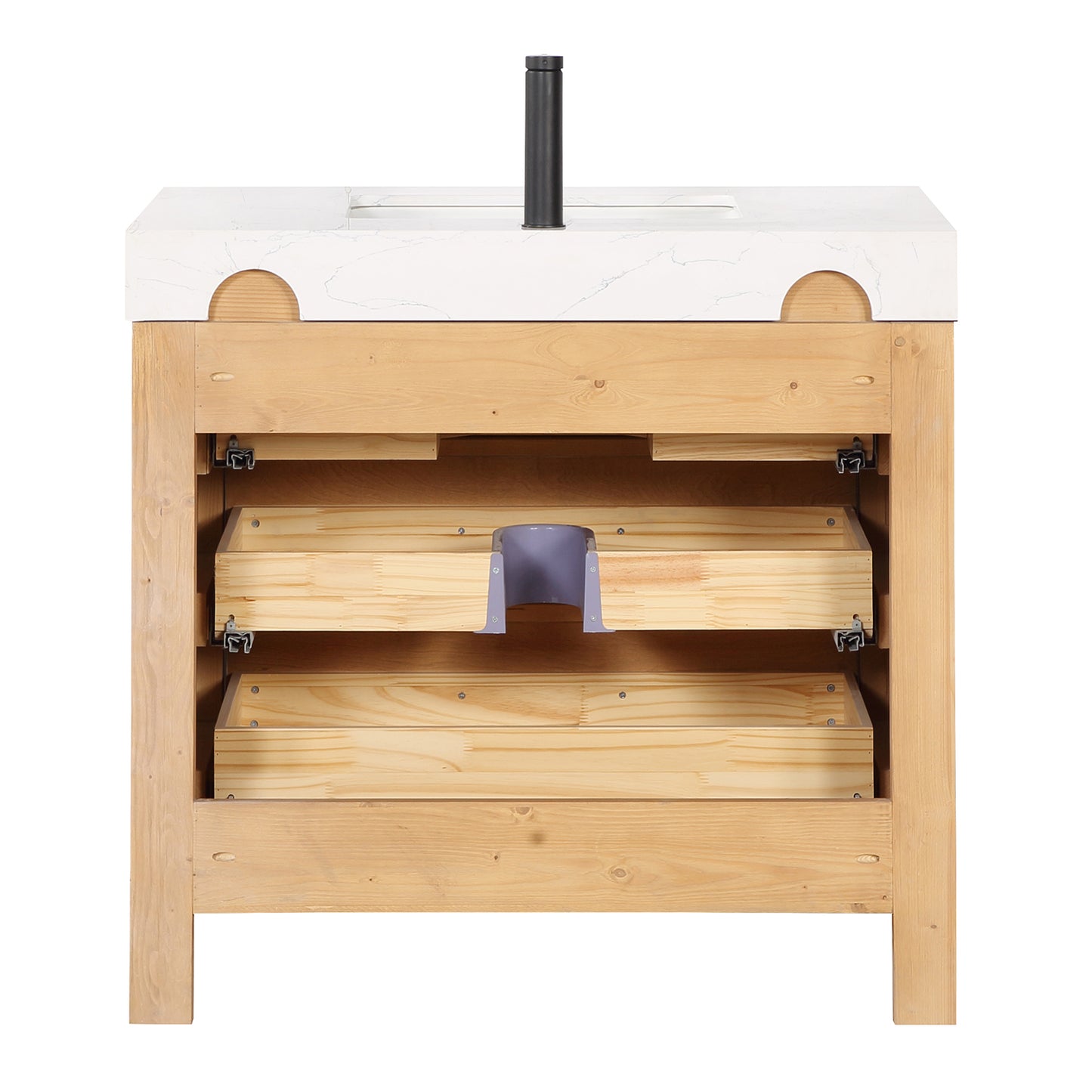 Vinnova, León 36in. Free-standing Single Bathroom Vanity in Fir Wood Brown with Composite top in Lightning White