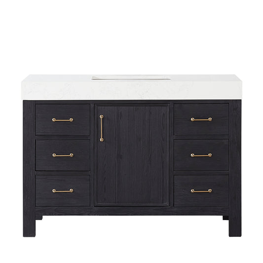 Vinnova, León 48in. Free-standing Single Bathroom Vanity in Fir Wood Black with Composite top in Lightning White