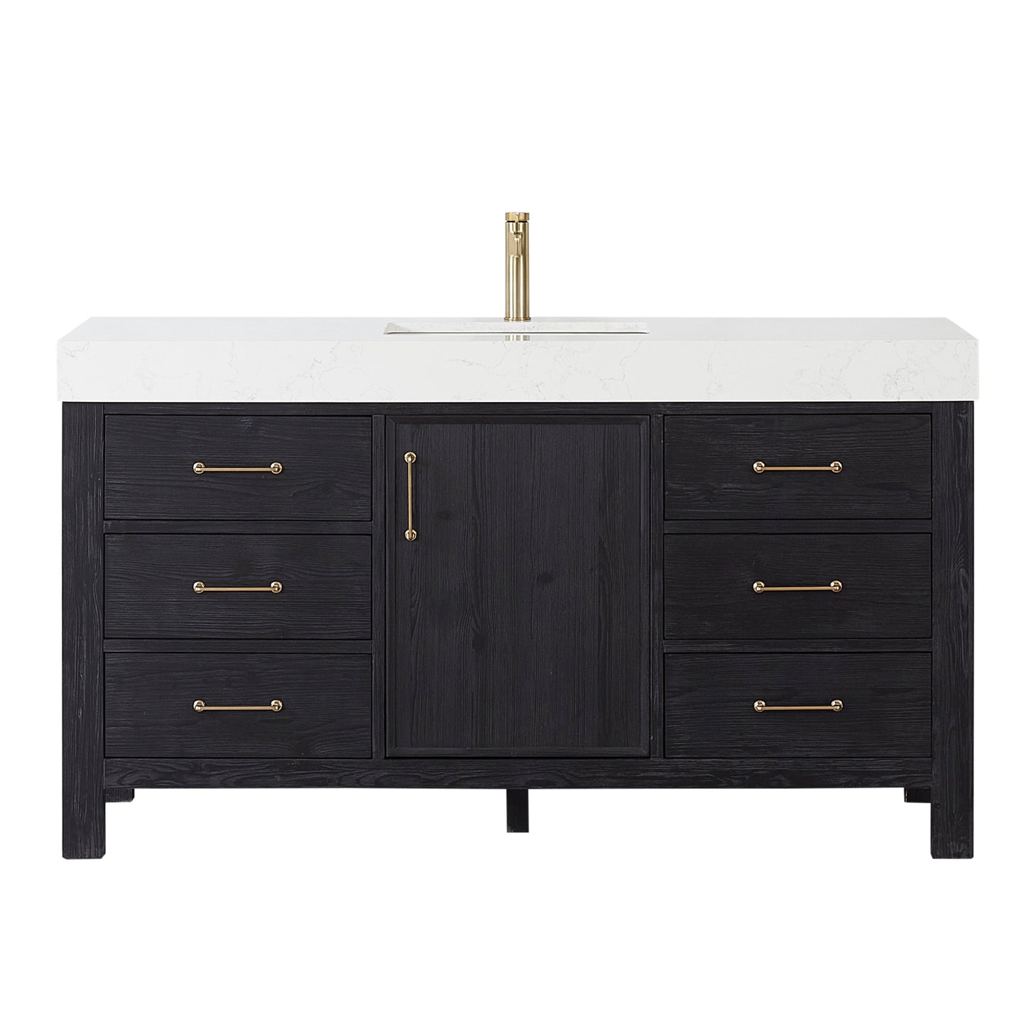 Vinnova, León 60in. Free-standing Single Bathroom Vanity in Fir Wood Black with Composite top in Lightning White