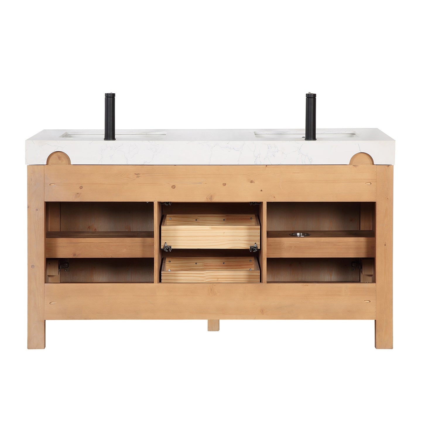Vinnova, León 60in. Free-standing Double Bathroom Vanity in Fir Wood Brown with Composite top in Lightning White