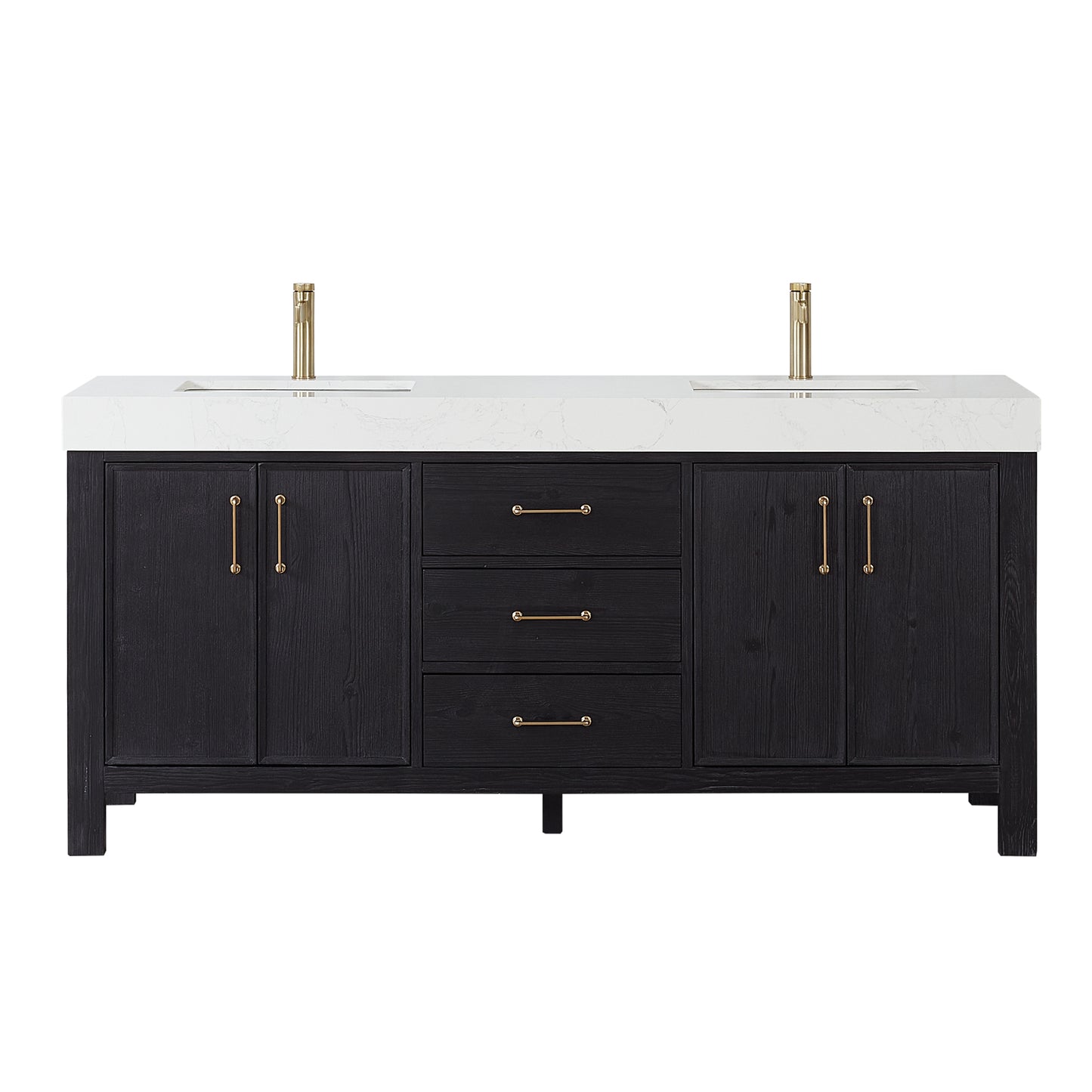Vinnova, León 72in. Free-standing Double Bathroom Vanity in Fir Wood Black with Composite top in Lightning White