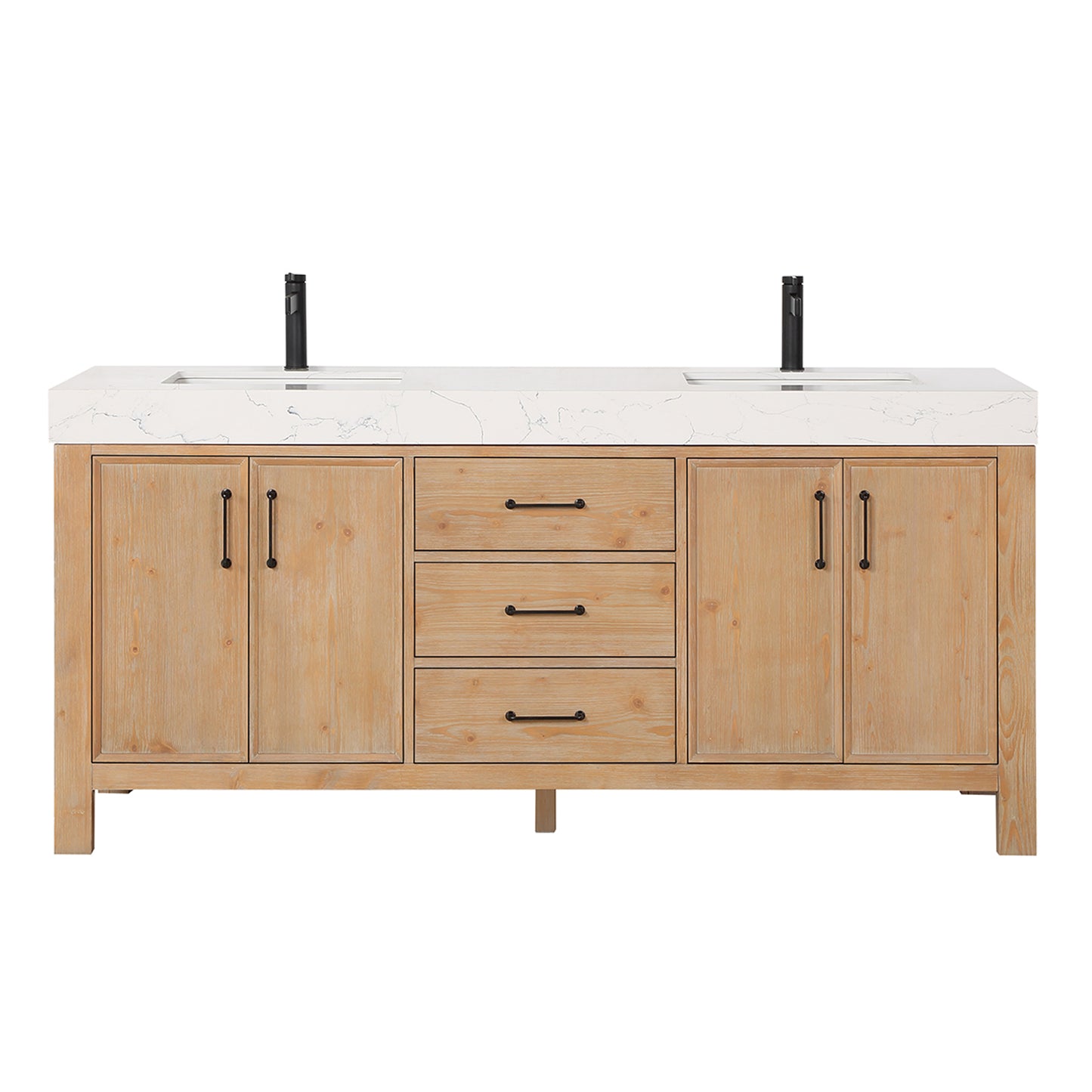 Vinnova, León 72in. Free-standing Double Bathroom Vanity in Fir Wood Brown with Composite top in Lightning White