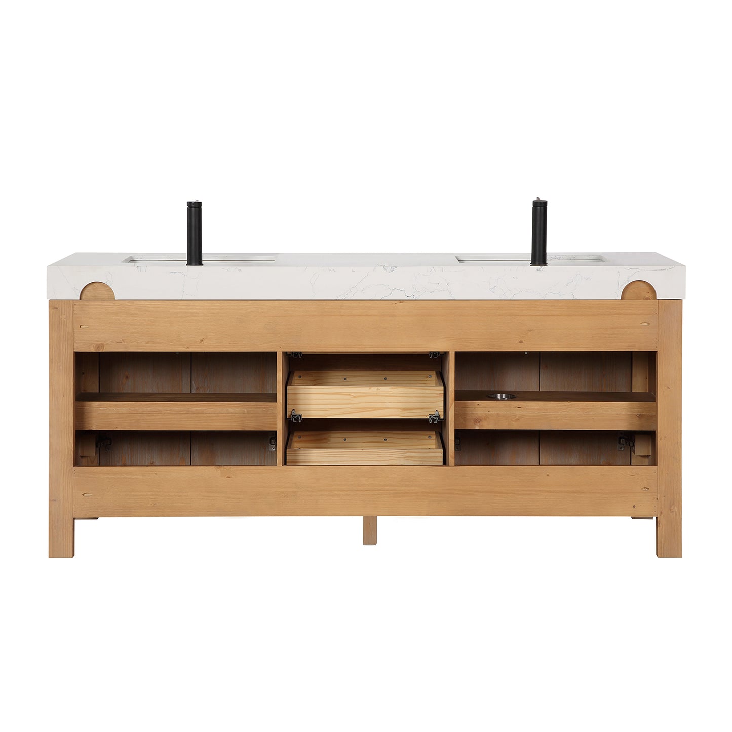 Vinnova, León 72in. Free-standing Double Bathroom Vanity in Fir Wood Brown with Composite top in Lightning White