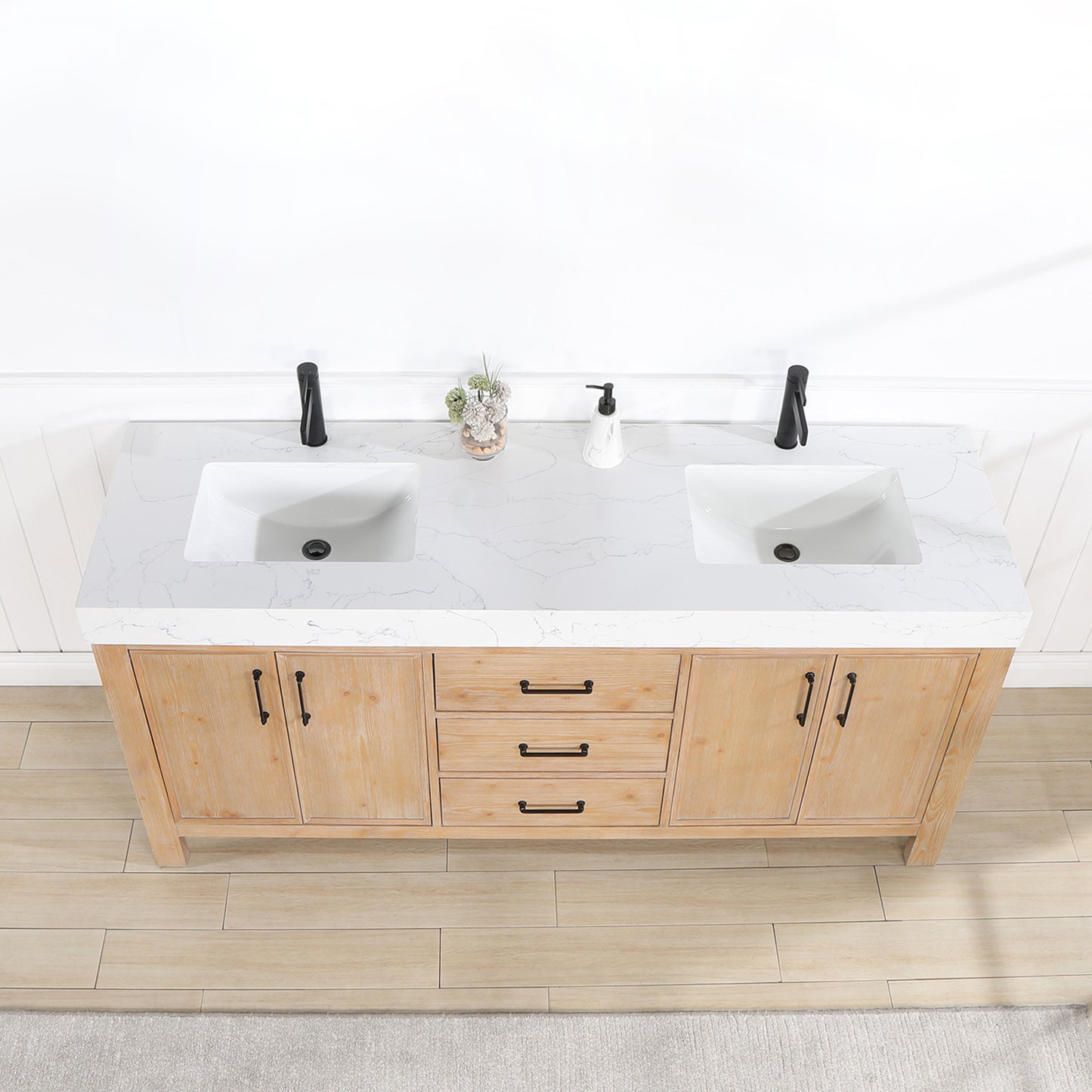 Vinnova, León 72in. Free-standing Double Bathroom Vanity in Fir Wood Brown with Composite top in Lightning White