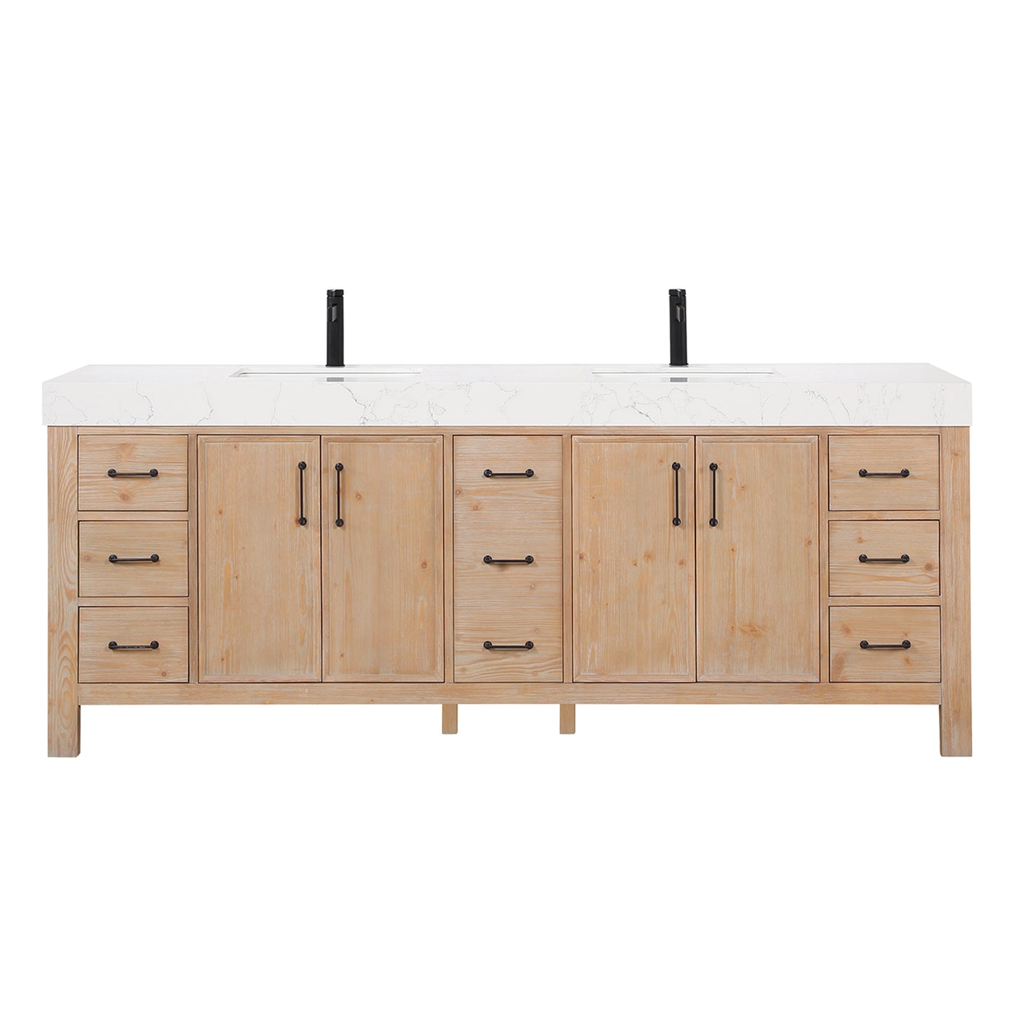 Vinnova, León 84in. Free-standing Double Bathroom Vanity in Fir Wood Brown with Composite top in Lightning White