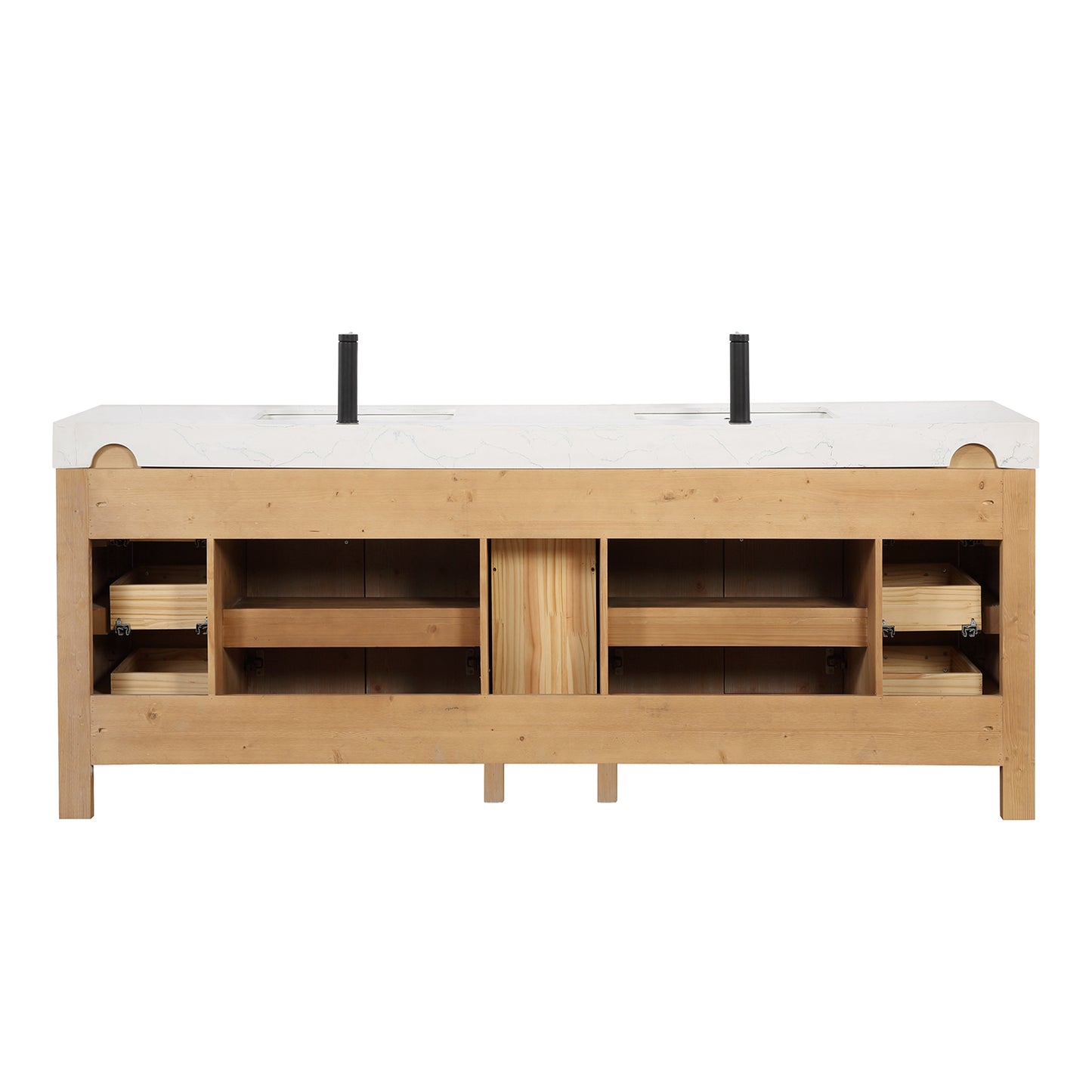 Vinnova, León 84in. Free-standing Double Bathroom Vanity in Fir Wood Brown with Composite top in Lightning White