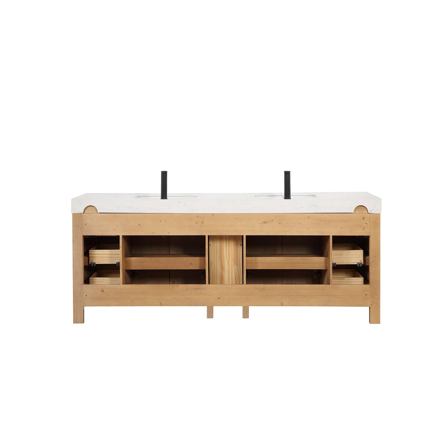 Vinnova, León 84in. Free-standing Double Bathroom Vanity in Fir Wood Brown with Composite top in Lightning White and Mirror