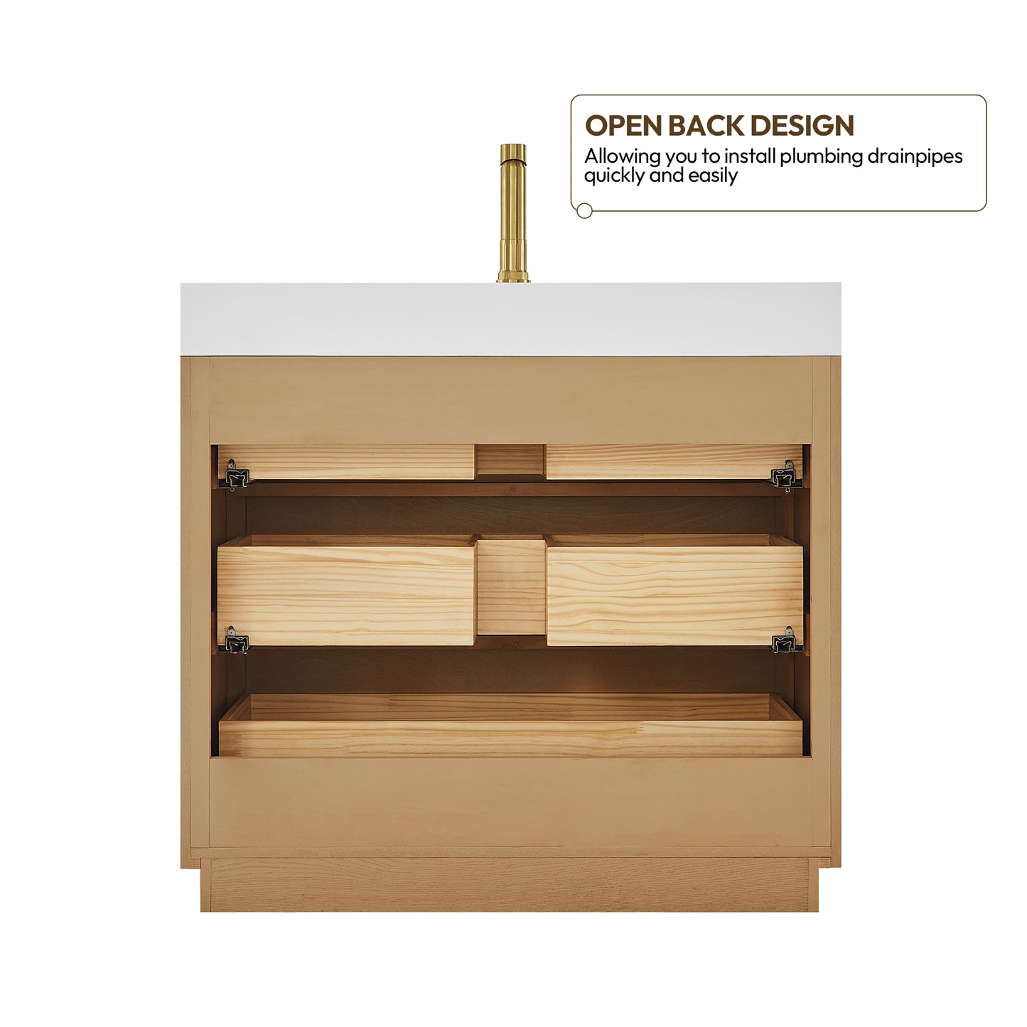 Vinnova, Hohhot 36" Free-standing Single Bath Vanity in Washed Ash Grey with White Integrated Stone Sink Top