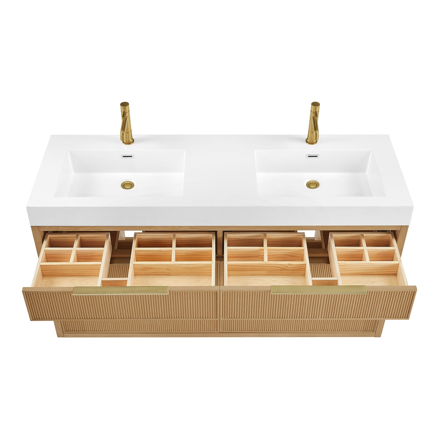 Vinnova, Hohhot 60M" Free-standing Double Bath Vanity in Washed Ash Grey with White Integrated Stone Sink Top